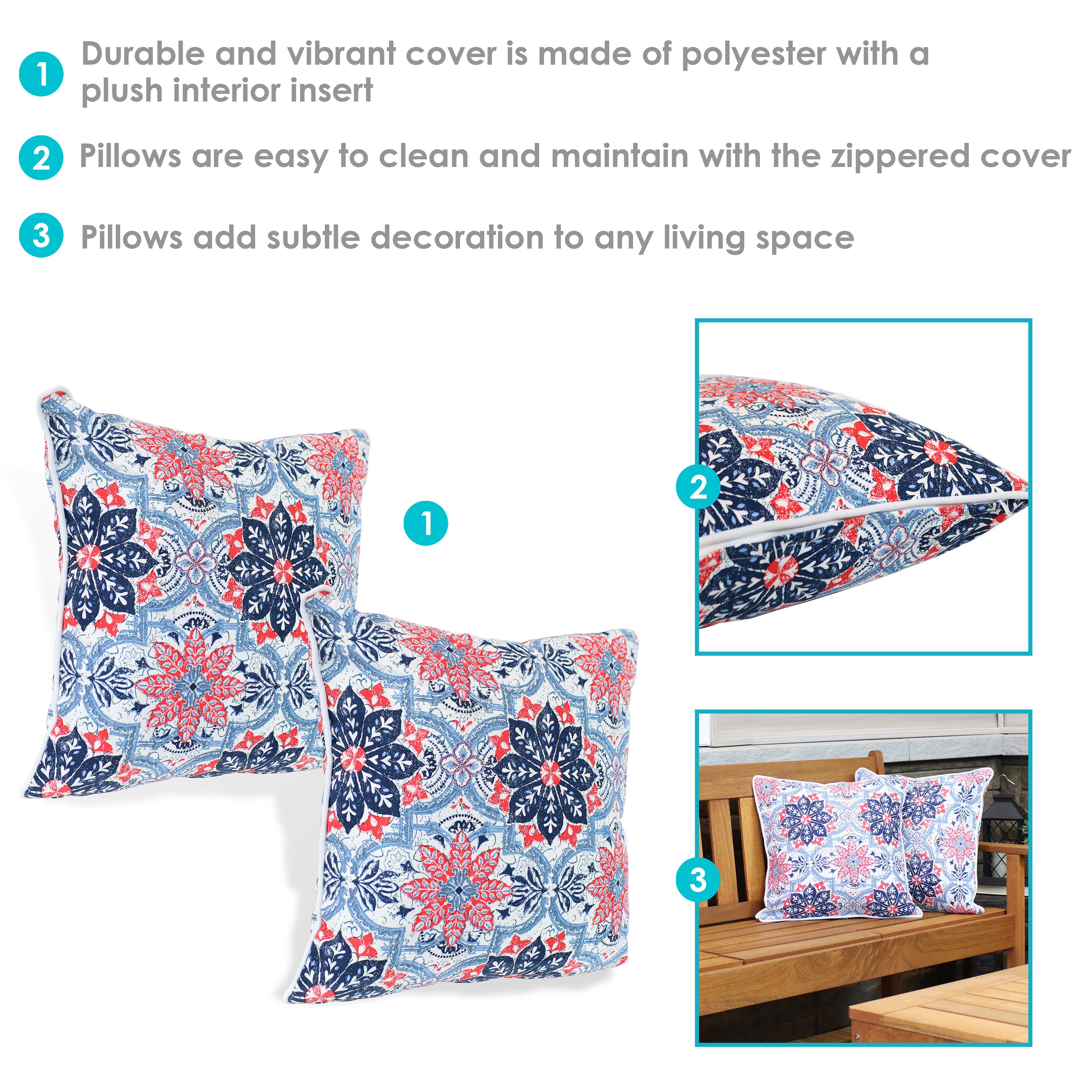 Stylish Sunnydaze Polyester Outdoor Decorative Throw Pillows Set of 2 - Waterproof & UV Resistant for Patio, Garden, Poolside & Porch Decor