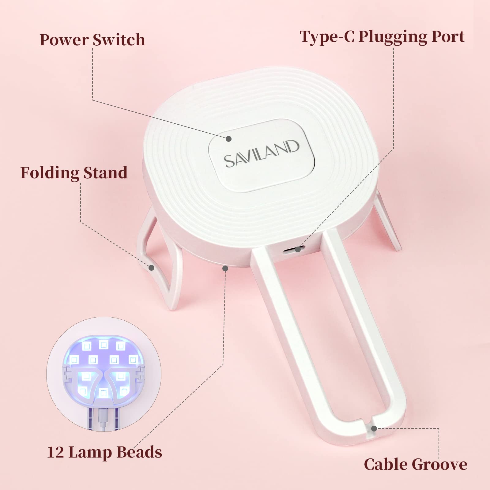 SAVILAND 36W UV LED Nail Lamp - Portable Handheld Gel Nail Dryer with Folding Stand for Home & Salon Use | Fast Curing for All Soak-Off UV Gel Nails | Perfect for DIY Nail Art & Professional Manicures