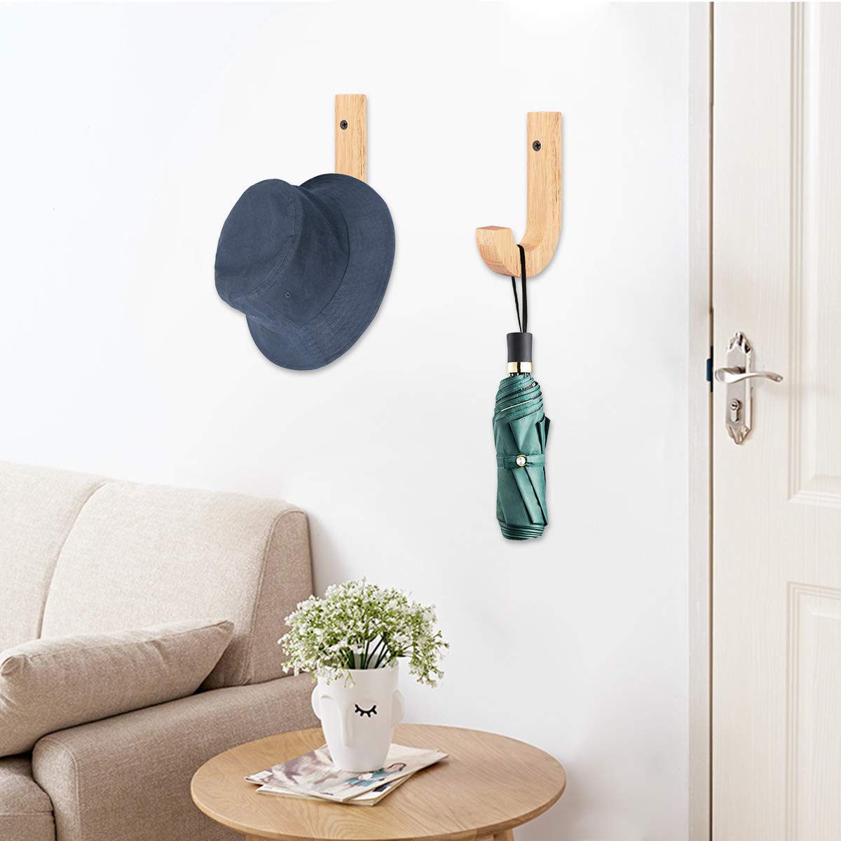 2 Pack Modern Decorative Wall Hooks - Wooden Coat Hooks for Entryway, Bedroom & Bathroom Organization | Creative Home Decor Storage Solution
