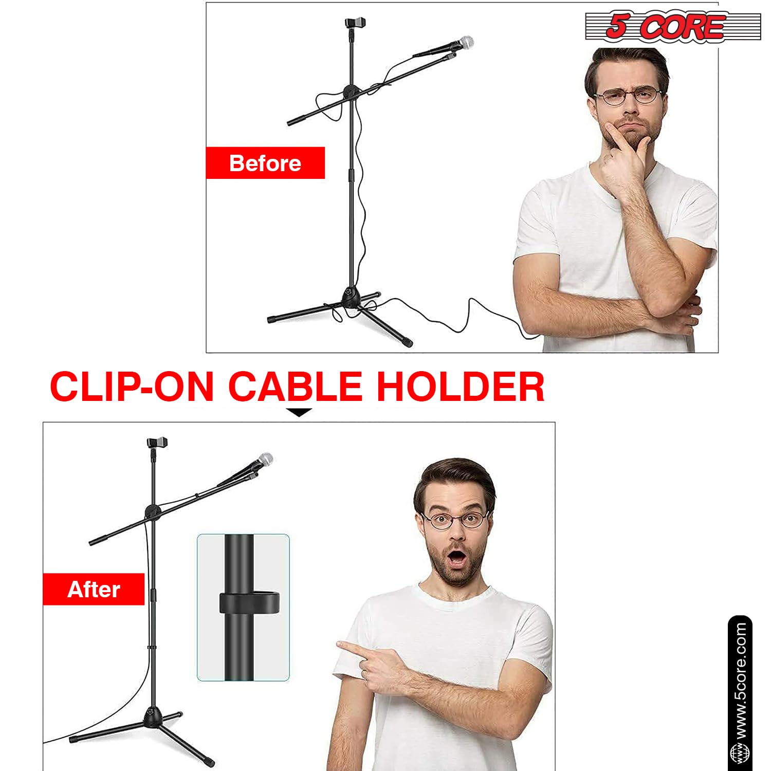 5 Core Heavy Duty Adjustable Tripod Mic Stand (31-76 Inches) with 360° Rotating Boom Arm & Dual Mic Holder - Perfect for Podcasting, Live Streaming & Studio Recording