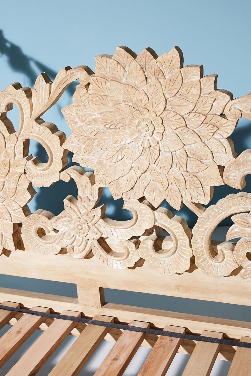 Hand Carved Wooden Lotus Daybed - Antique Design Sofa for Living Room, Bedroom & Outdoor Relaxation