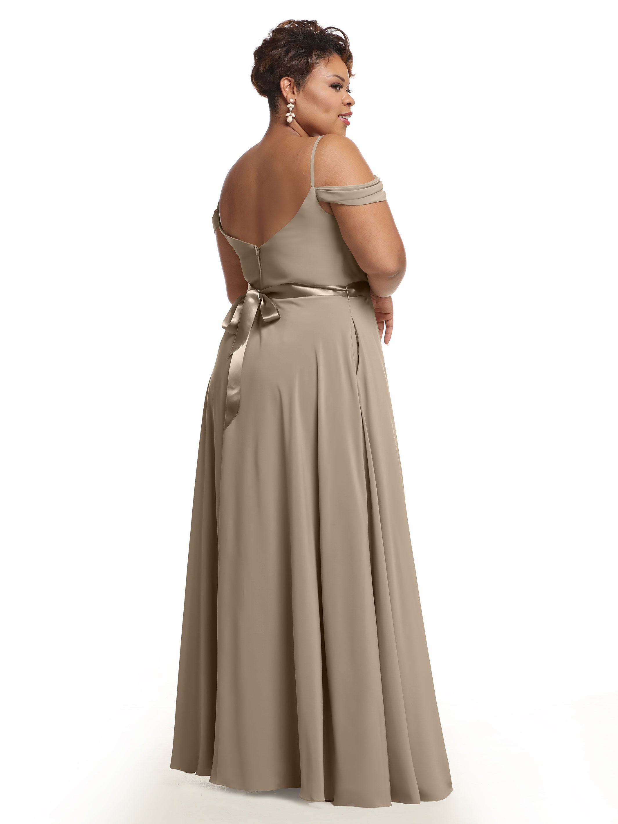 Elegant Off-The-Shoulder Stretch Chiffon A-Line Bridesmaid Dress with Sash - Perfect for Weddings, Formal Events & Special Occasions