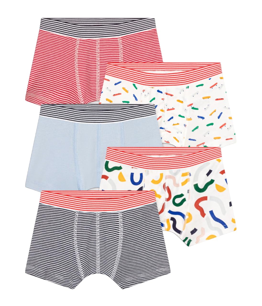 Petit Bateau Boys' Cotton Skateboard Boxer Briefs - 5-Pack (Sizes 2-12 Years) | Soft Underwear for Active Kids | Perfect for School, Sports & Everyday Wear