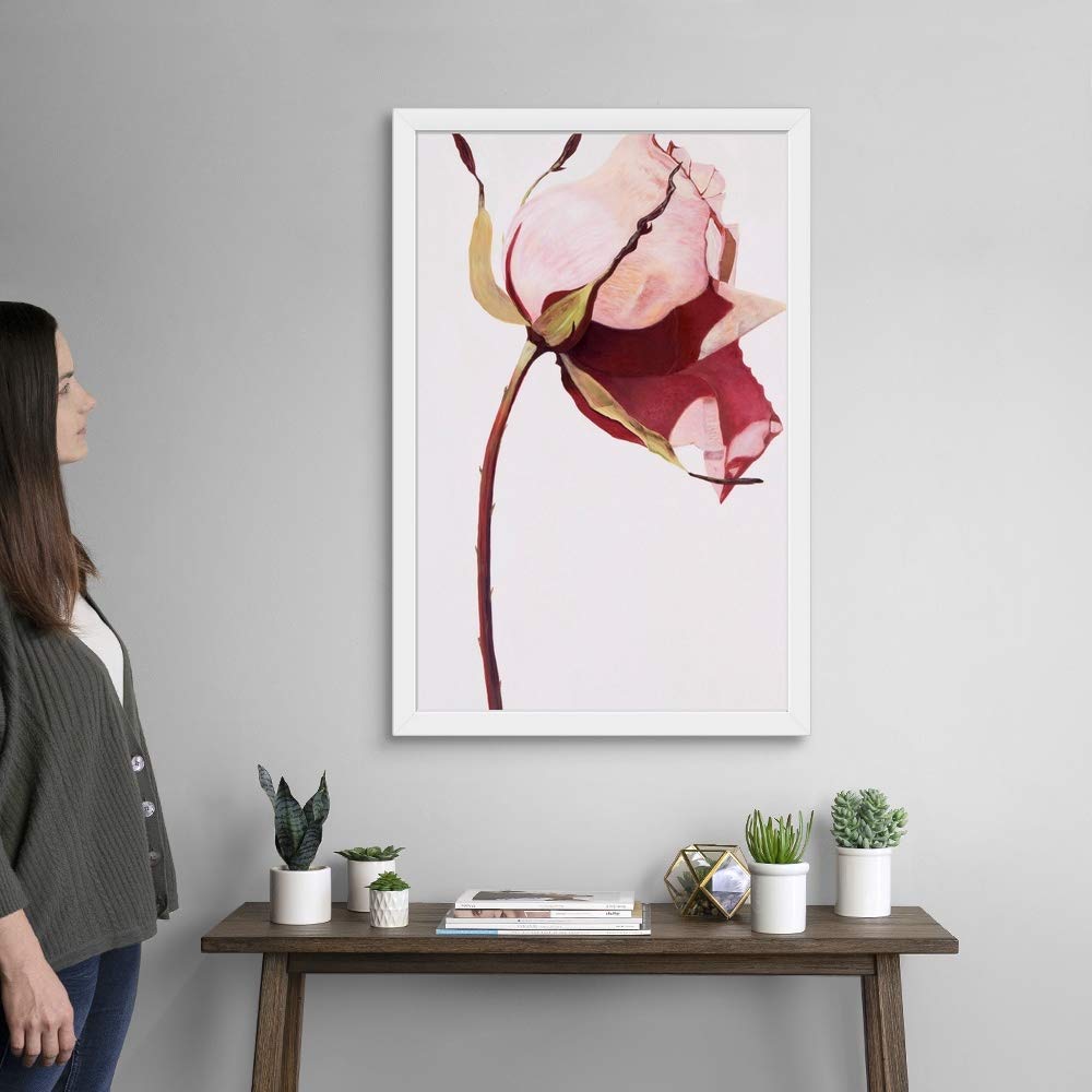 Love is A Rose White Framed Canvas Art Print - Romantic Rose Flower Wall Decor for Living Room, Bedroom & Office - Perfect Gift for Valentine's Day, Anniversary & Wedding
