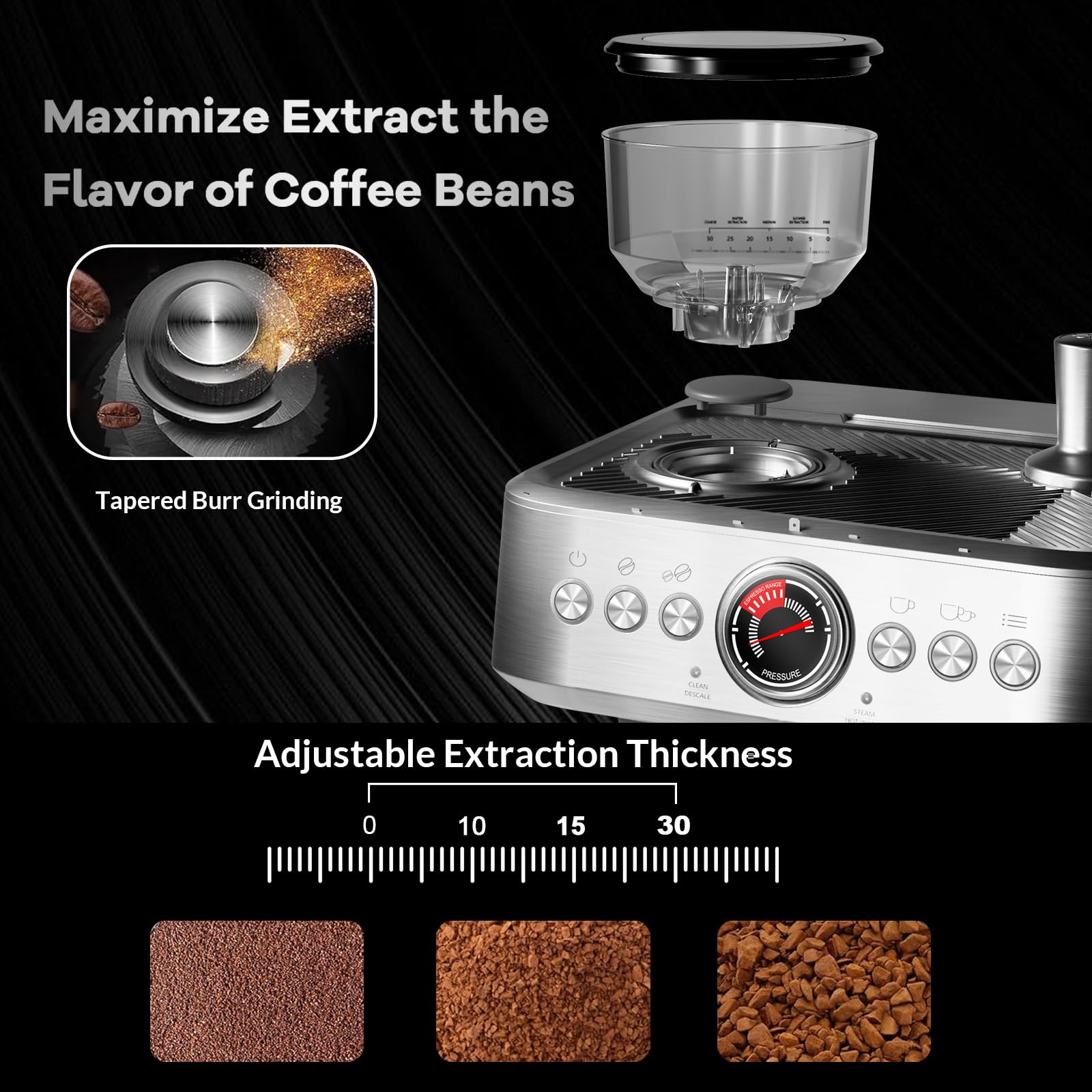 Premium 20 Bar Semi-Automatic Espresso Machine with Built-in Grinder & Milk Frother - PID Temperature Control, 95oz Water Tank - Perfect for Crafting Lattes, Cappuccinos & Macchiatos at Home or Café
