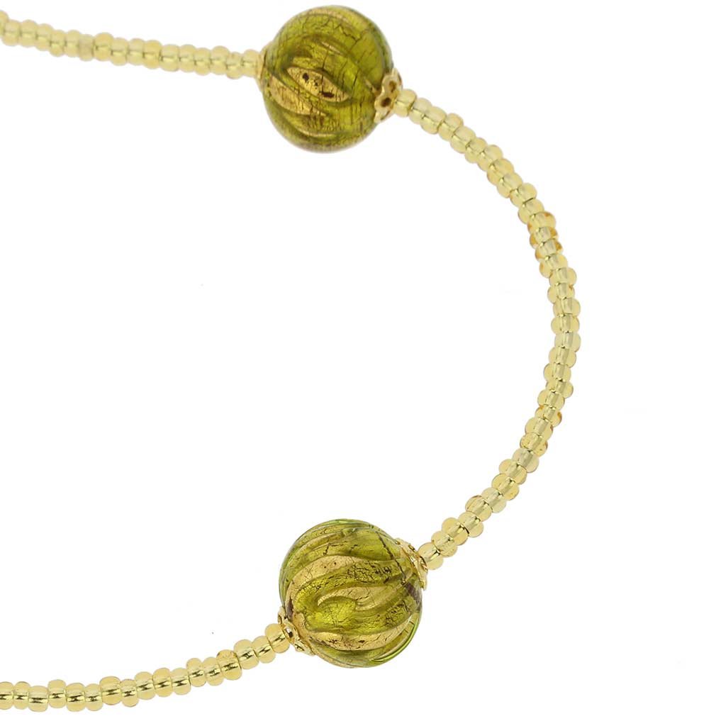 Venetian Murano Glass Royal Herb Green Ball Necklace – Handcrafted Italian Jewelry for Women, Elegant Gift for Special Occasions