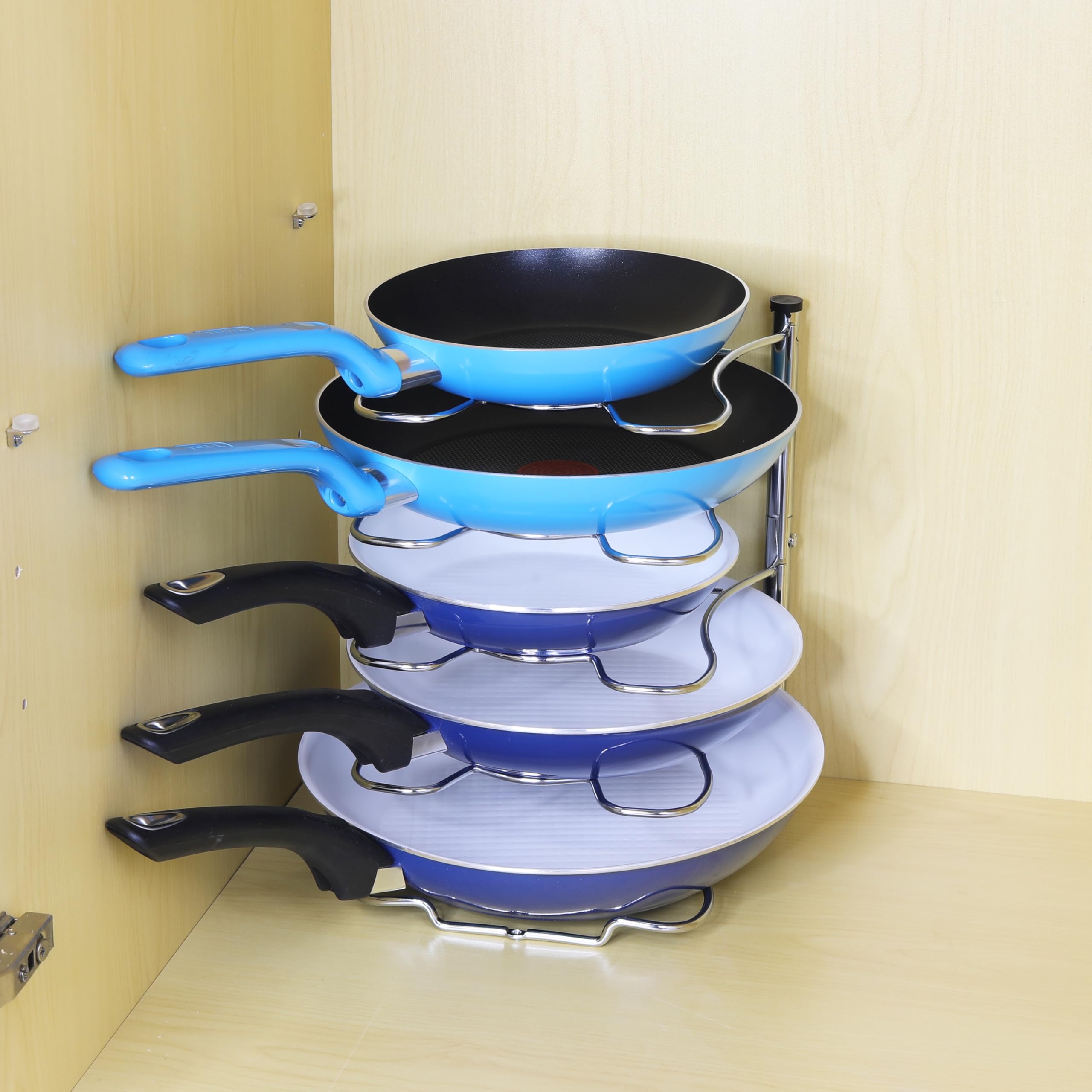 Stainless Steel Cabinet Pantry Organizer for Pots & Pans - Space Saving Kitchen Storage Rack - Perfect for Small Kitchens, RVs & Camping Gear Organization