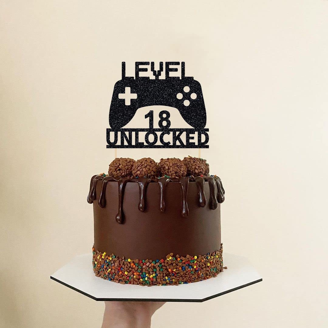 Level 18 Unlocked Cake Topper - Video Game Controller Birthday Decor for 18th Birthday Party | Perfect for Gamer Cakes, Gaming Themed Celebrations & Milestone Birthday Decorations