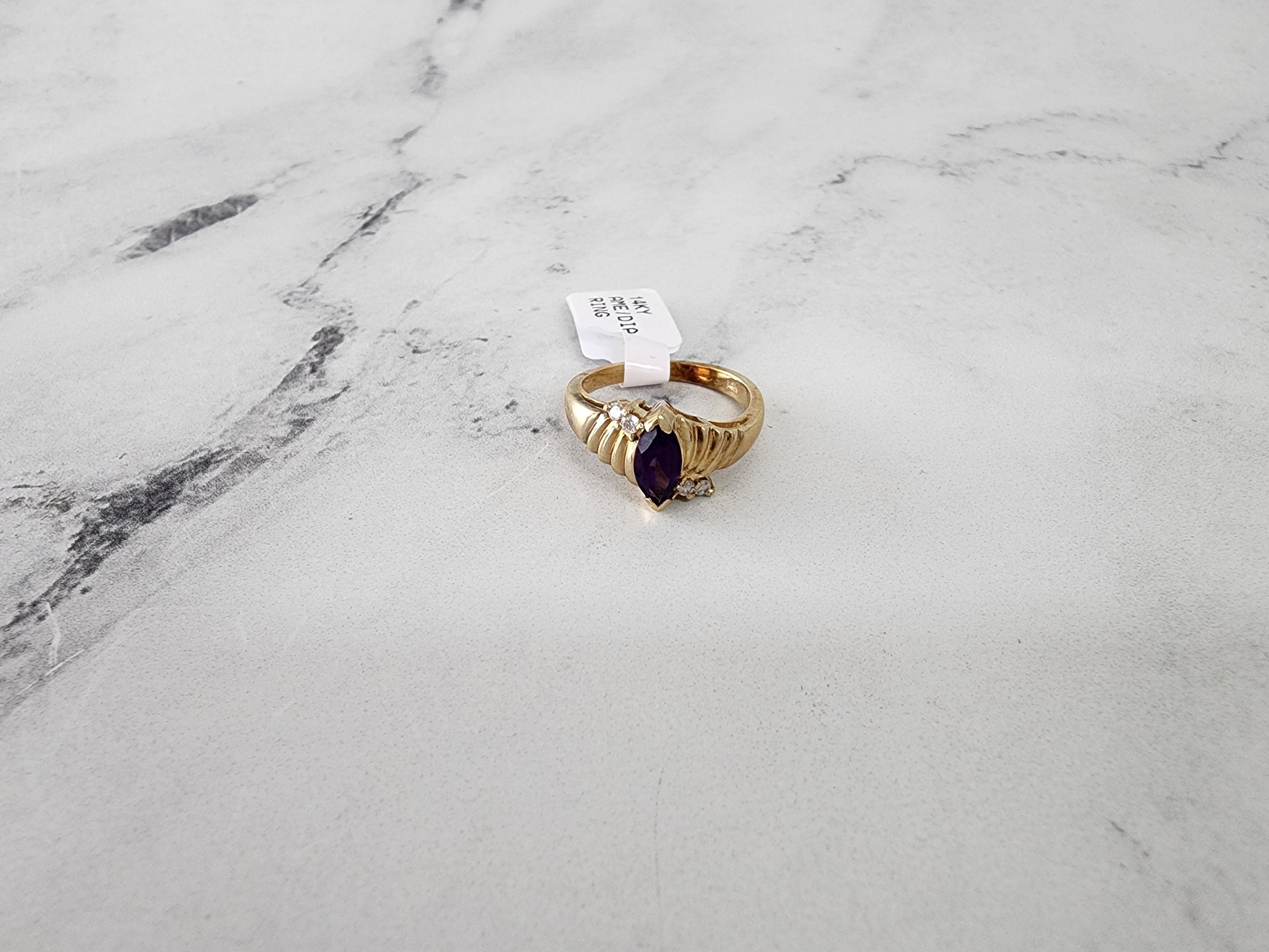 14K Yellow Gold Marquise Amethyst Ring for Women | Elegant Vintage Jewelry Gift for Anniversary, Birthday & Special Occasions