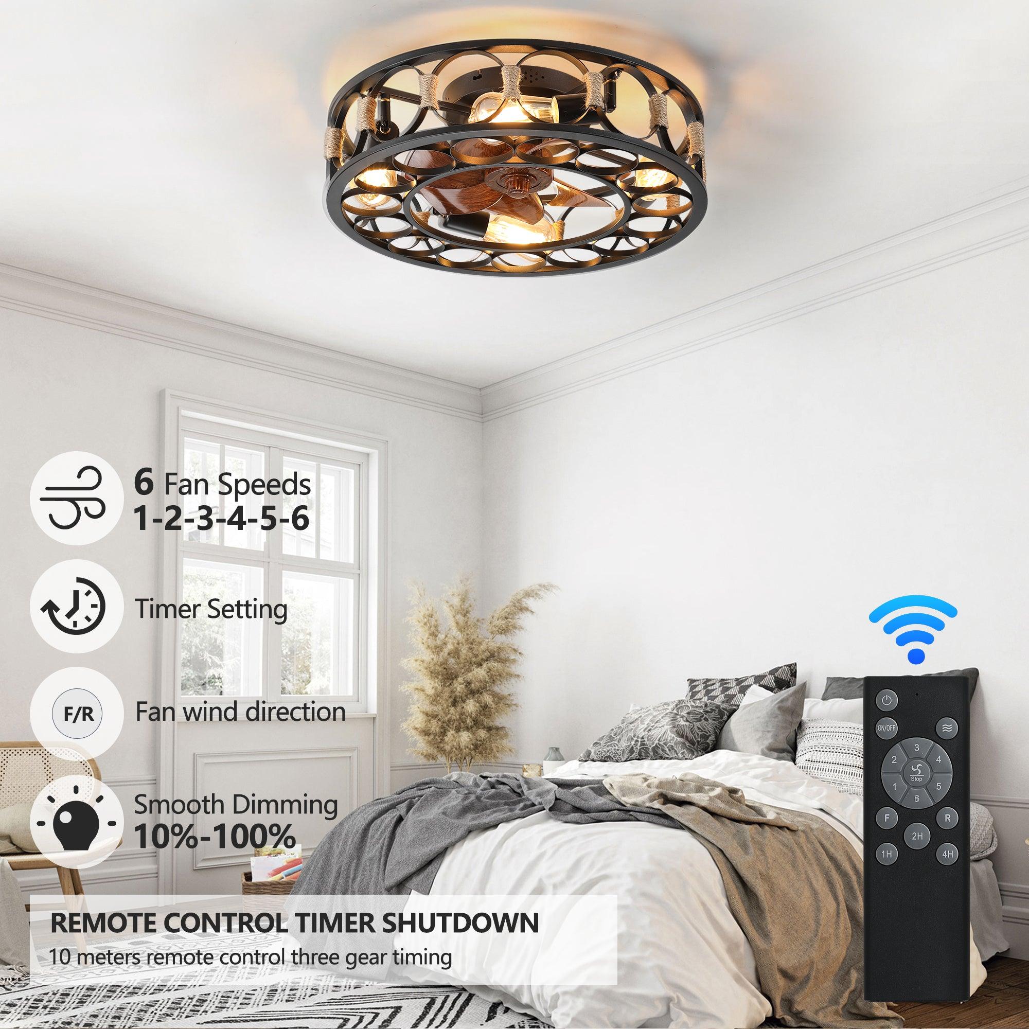 Modern Low Profile Flush Mount Ceiling Fan with Lights & Remote Control - 6 Speed Reversible Blades, Includes 5 LED Bulbs - Farmhouse Style for Bedroom, Living Room & Kitchen (Black)