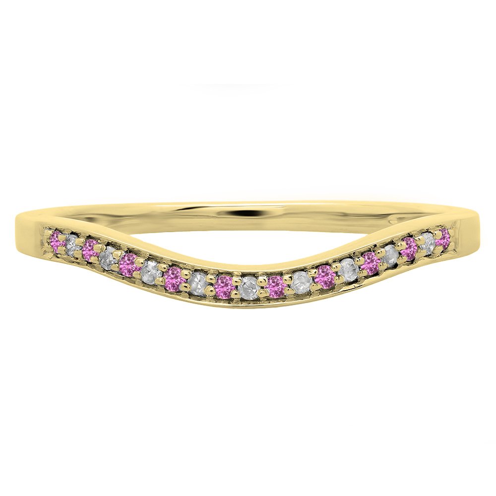 14K Solid Gold Round Pink Sapphire & White Diamond Women's Anniversary Wedding Band Ring – Elegant Gift for Wife, Engagement, Valentine's Day, or Special Occasions