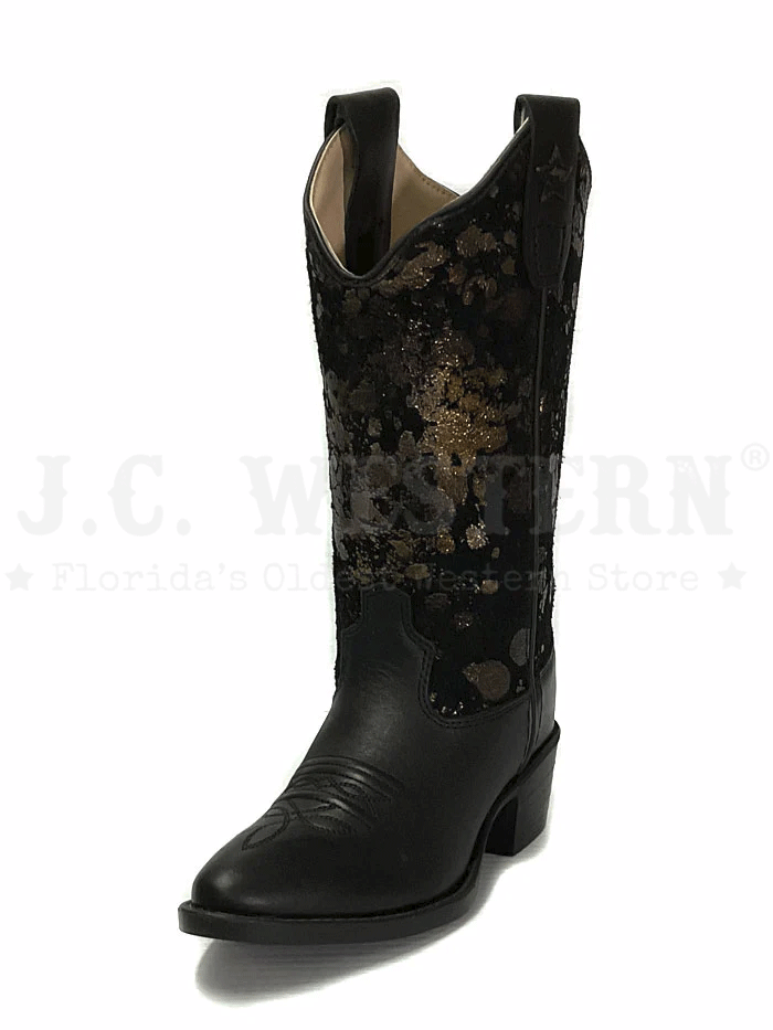 Old West 8162 Kids Western Boots - Black Leather Cowboy Boots for Boys & Girls | Perfect for Rodeo, Halloween Costumes & Western Theme Parties
