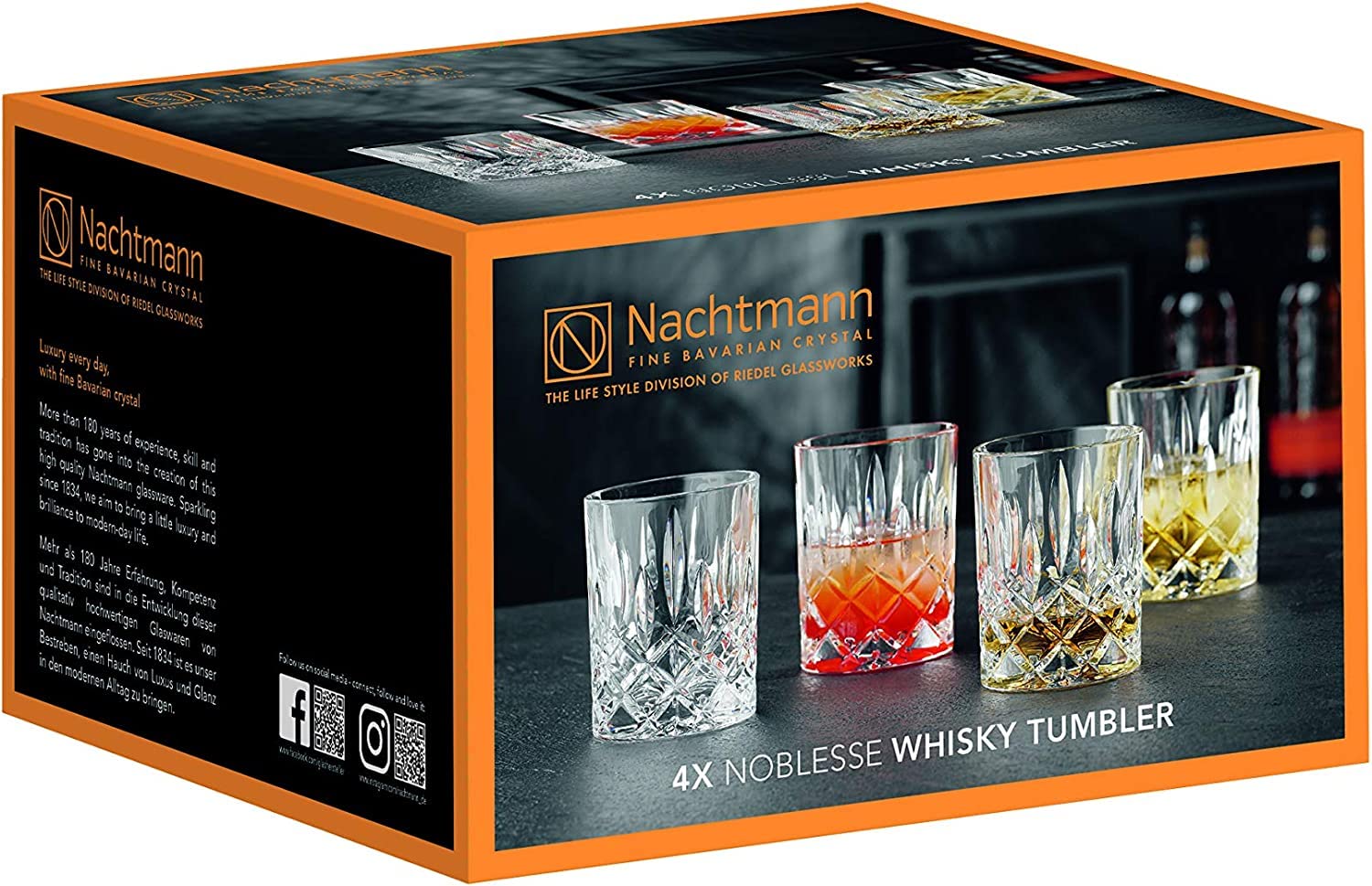 Nachtmann Noblesse Collection Whiskey Glasses - Set of 4 Crystal Clear 10-Oz Tumblers for Scotch, Bourbon, Cocktails & Liquor | Dishwasher Safe | Perfect for Home Bar, Dinner Parties & Gifts