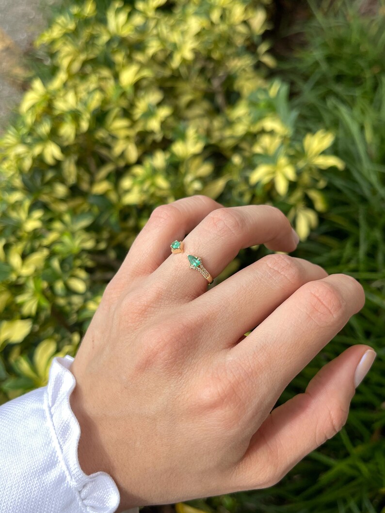 0.47tcw 14K Gold Pear Cut Green Gemstone & Diamond Stacking Ring for Women - Elegant Wedding, Engagement, Anniversary Gift Idea