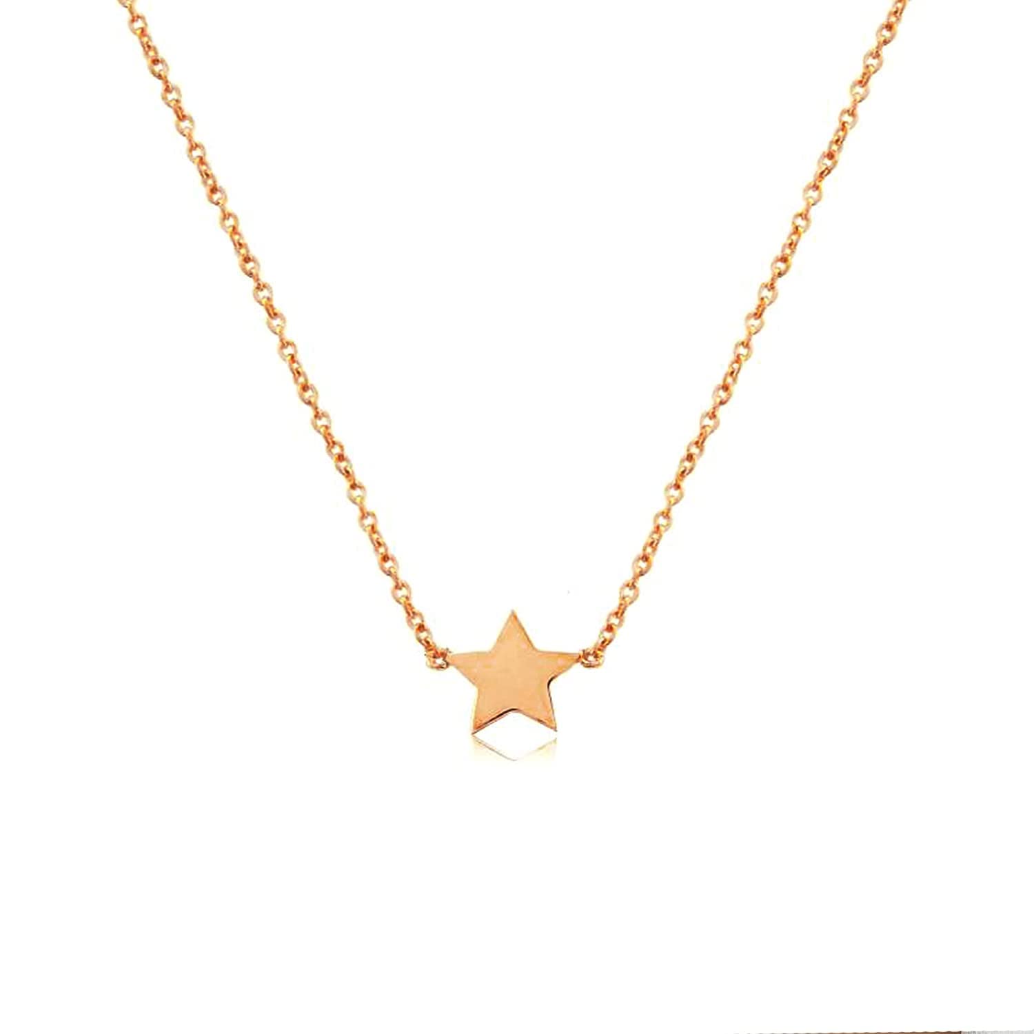 14K Gold Star Choker Necklace - Dainty Sideways Star Pendant Necklace for Women & Girls | Birthday Gift, Bridesmaid Jewelry (Plain Gold or Diamond Accent) | Perfect for Weddings, Date Nights & Special Occasions