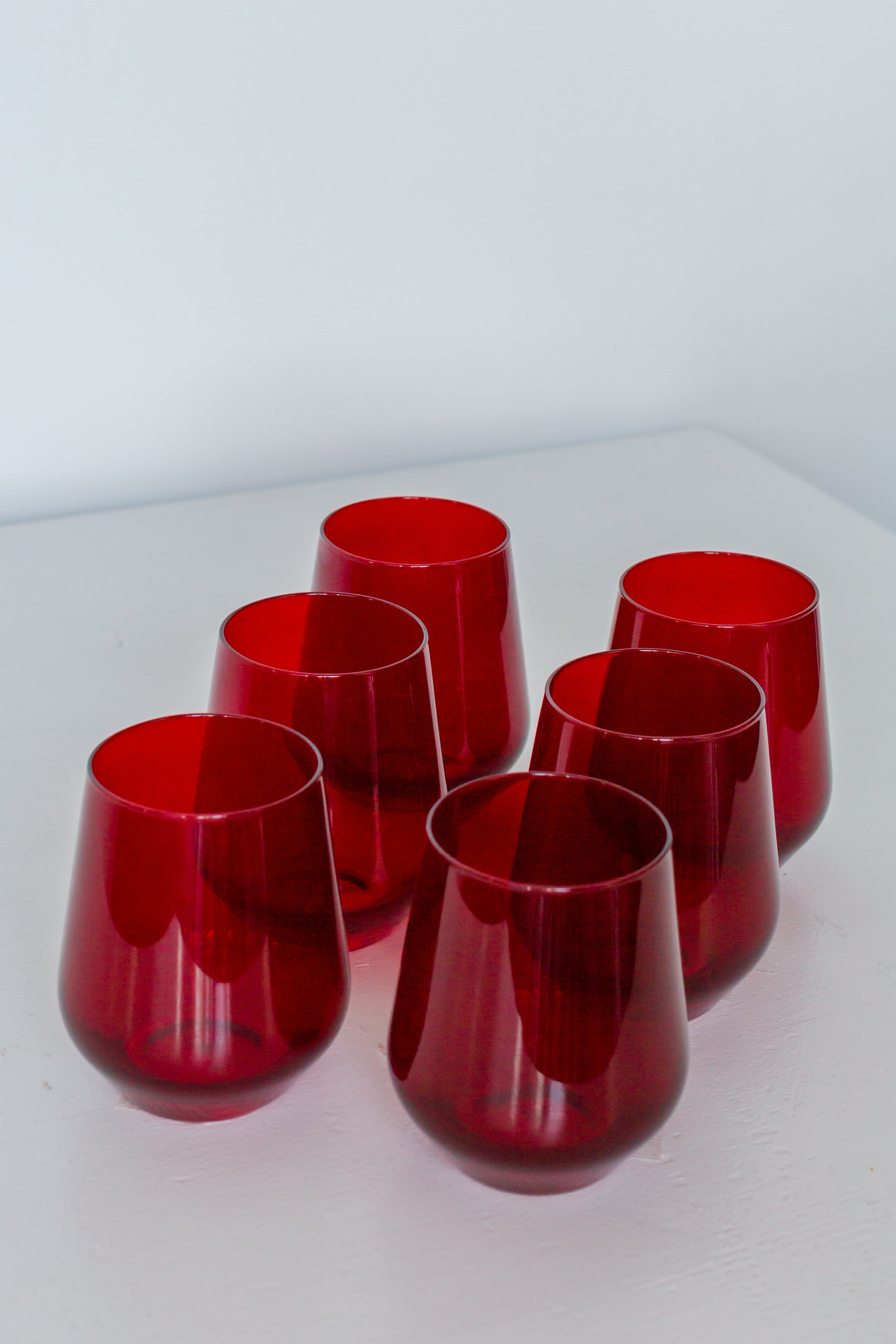 Estelle Colored Stemless Wine Glasses Set of 6 - Vibrant Red for Parties, Weddings & Home Decor