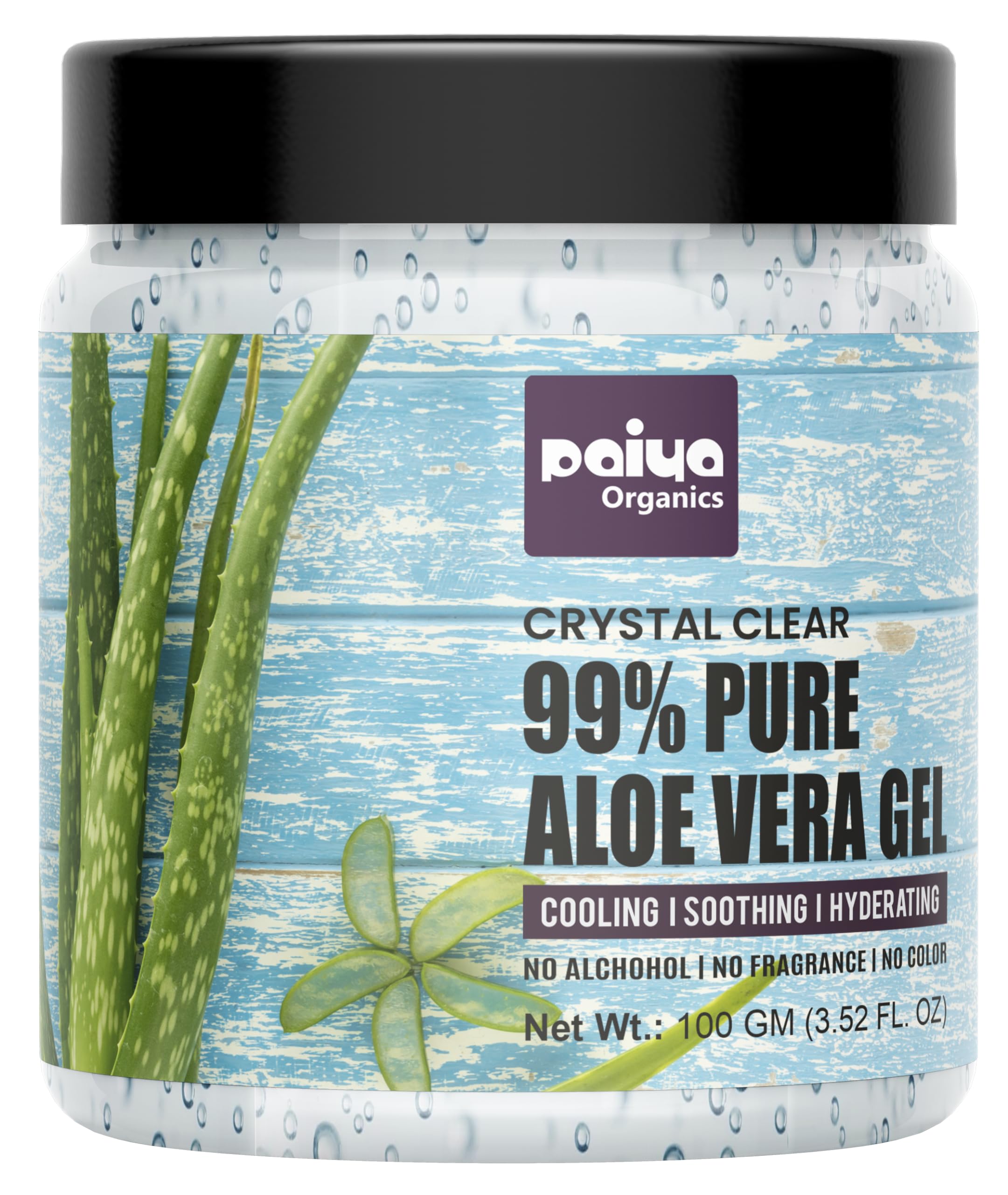 Paiya Organics 99% Pure Aloe Vera Gel - 100 GM for Face & Hair Care, Acne & Pimples Treatment, Paraben Free | Hydrating Moisturizer for Sunburn Relief & Daily Skincare Routine