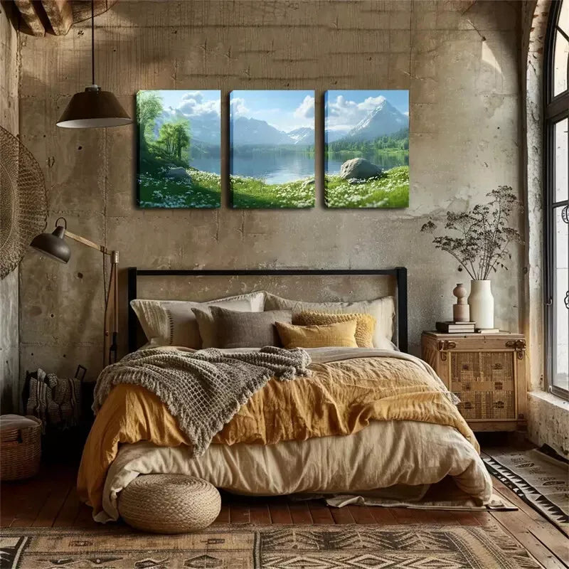 3-Piece Spring, Lake, Snow Mountain Wall Art Set - Framed Canvas Prints 40x60cm - High Quality Australian Made Home Decor - Perfect for Living Room, Bedroom & Office Decoration
