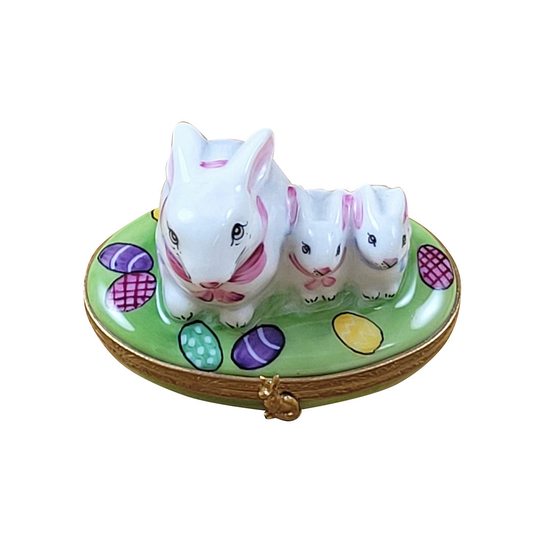 Easter Rabbit Family Limoges Porcelain Figurine - Hand-Painted Collectible for Home Decor, Easter Gifts & Holiday Table Centerpiece