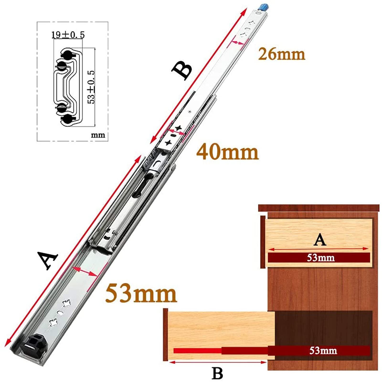 Heavy Duty Full Extension Telescopic Drawer Slides with Lock - 120kg Bearing Capacity (1 Pair, 34in/863mm) - Perfect for Kitchen Cabinets, Office Furniture, and Storage Organization