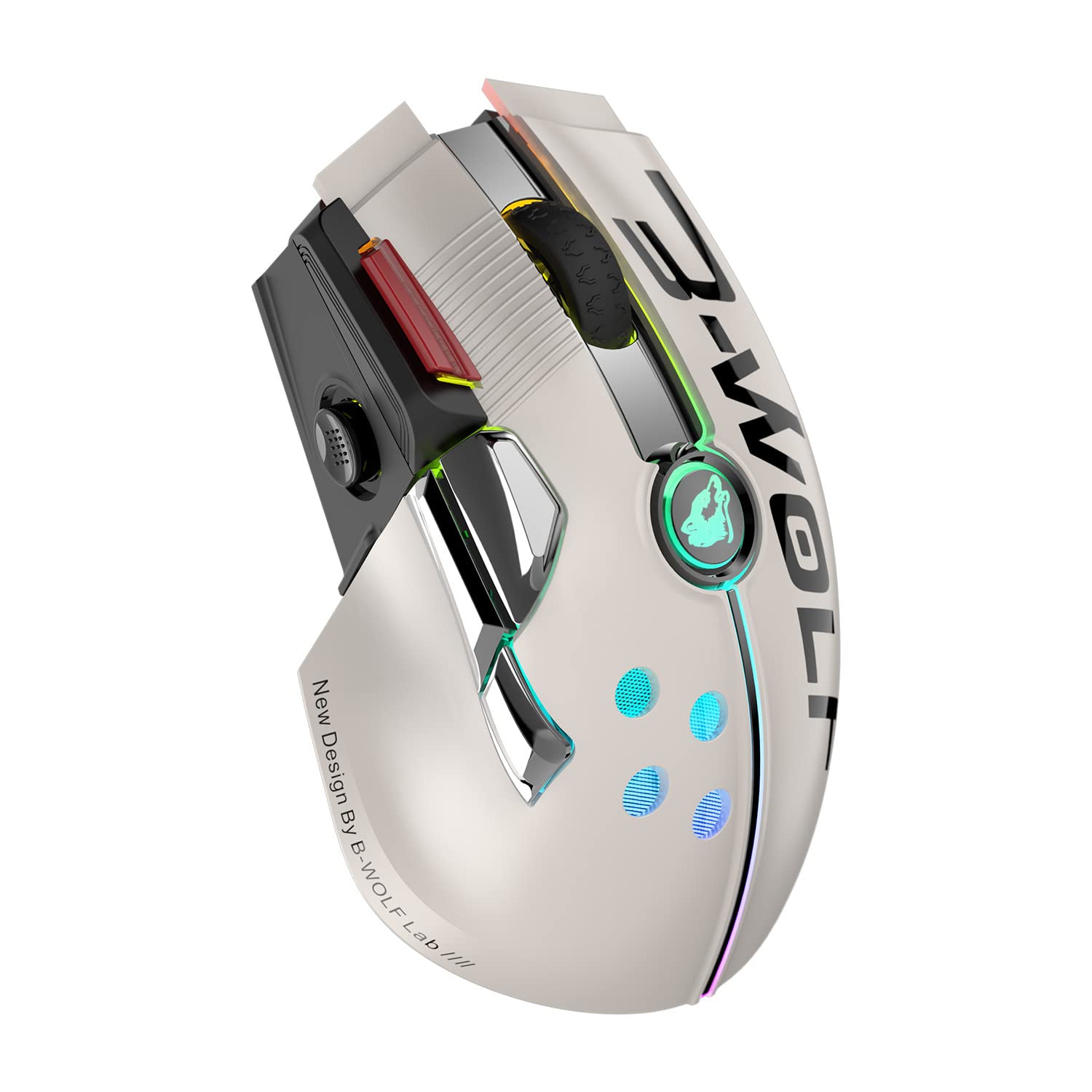 Wireless Gaming Mouse with Bluetooth, 12000 DPI Pixart 3325 Sensor, RGB Lighting & 11 Programmable Buttons - Honeycomb Design for PC, Mac, Laptop - Perfect for FPS, MOBA & Esports Gaming (Beige)