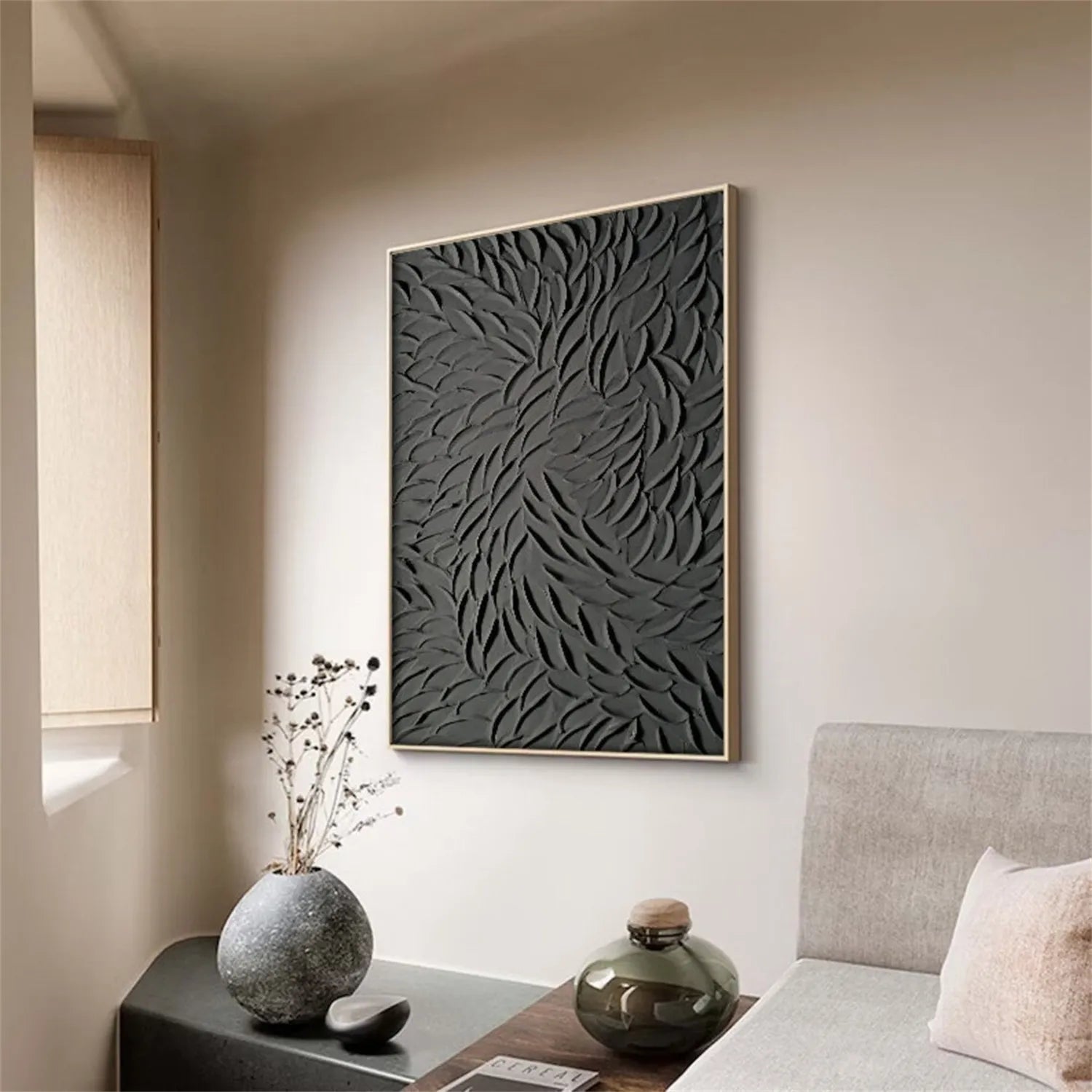 Black Minimalist Textured Painting Canvas - Modern Abstract Wall Art for Home & Office Decor #MZ106 | Perfect for Living Room, Bedroom & Office Spaces