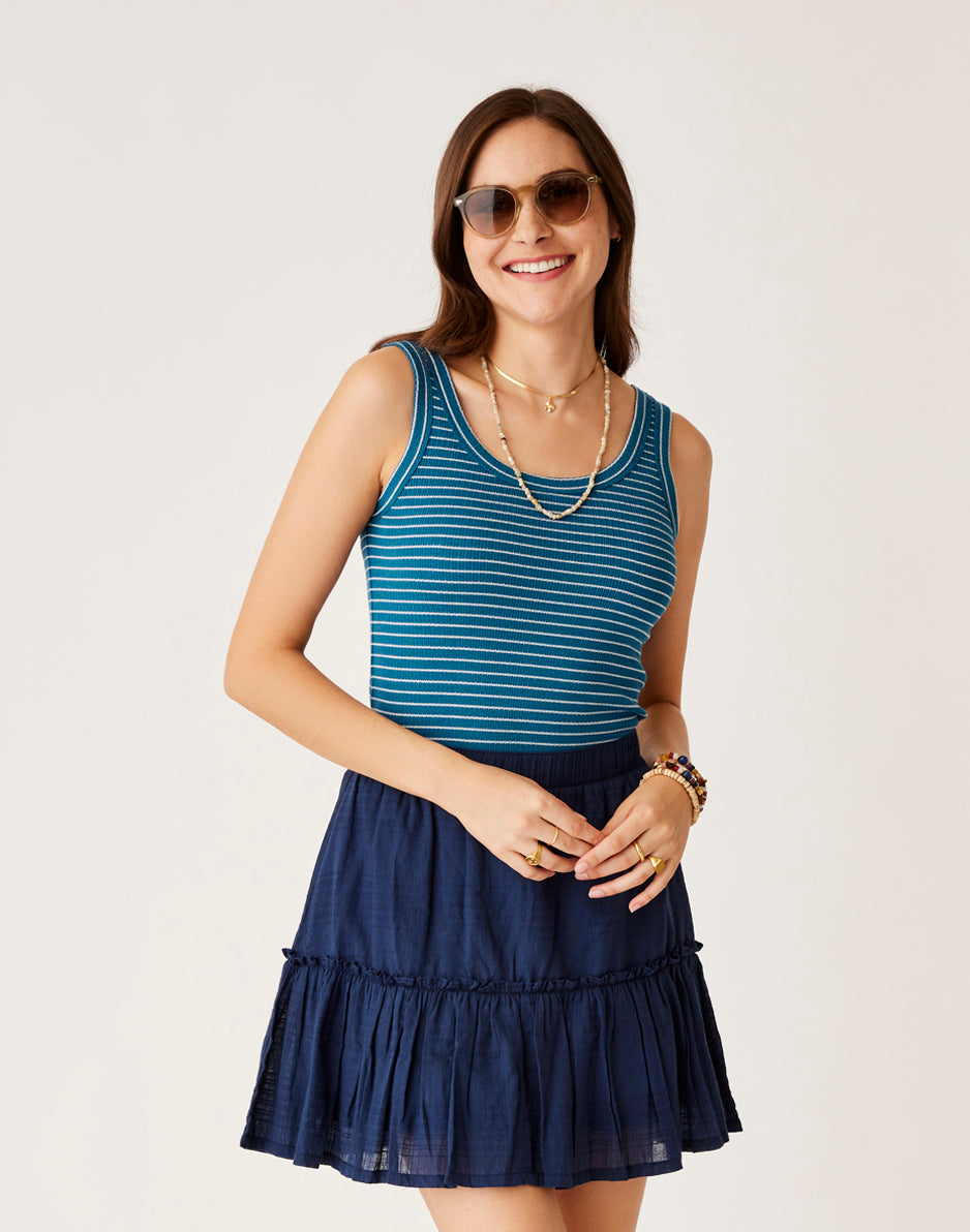 Ever Tank: Azul Stripe Women's Casual Summer T-Shirt - Breathable Cotton Blend, Loose Fit, Striped Design - Perfect for Beach Outings, Weekend Wear & Layering (Final Sale)