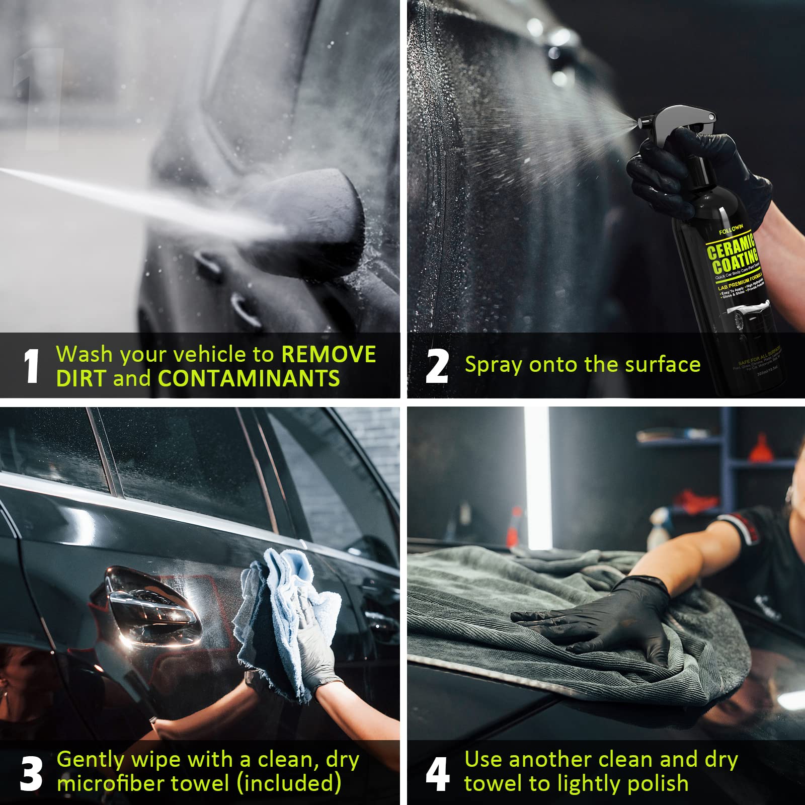 Quick SiO2 Ceramic Coating for Cars - Rapid Ceramic Paint Sealant Kit with High Hydrophobic Protection | Gloss & Shine Top Coat for RV, Car, Motorcycle & Boat | Long-Lasting 10.5oz Detail Protection Spray | Perfect for Detailing, Showroom Finish & Weather Protection