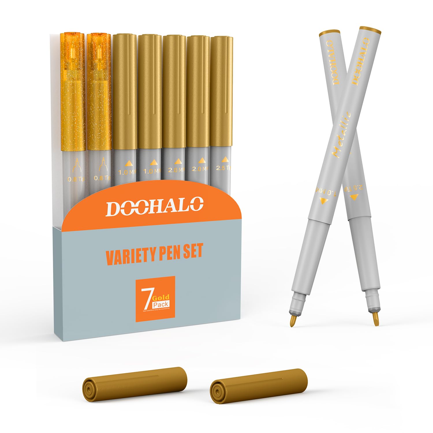 DOOHALO Gold Metallic Gel Glitter Pens - 8-Pack Variety Point Tips (0.8mm-2.5mm) for Cricut Maker 3, Maker, Explore 3, Air 2 & Air - Perfect for Drawing, Writing, Scrapbooking, Card Making & DIY Crafts