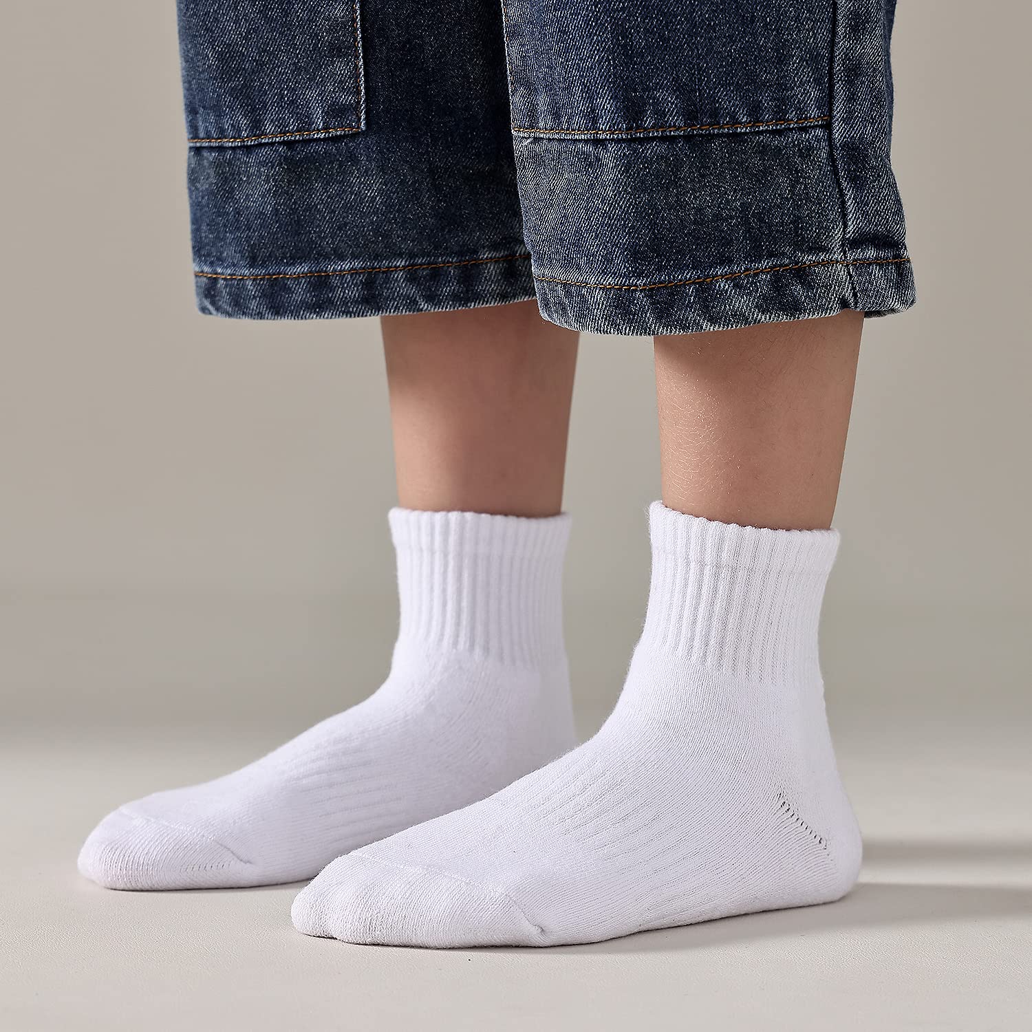 EPEIUS Kids Boys Girls Cushioned Athletic Socks - 6 Pack Thick Cotton Quarter Socks for Running & Sports (Ages 4-14) - Perfect for School, Play & Daily Activities
