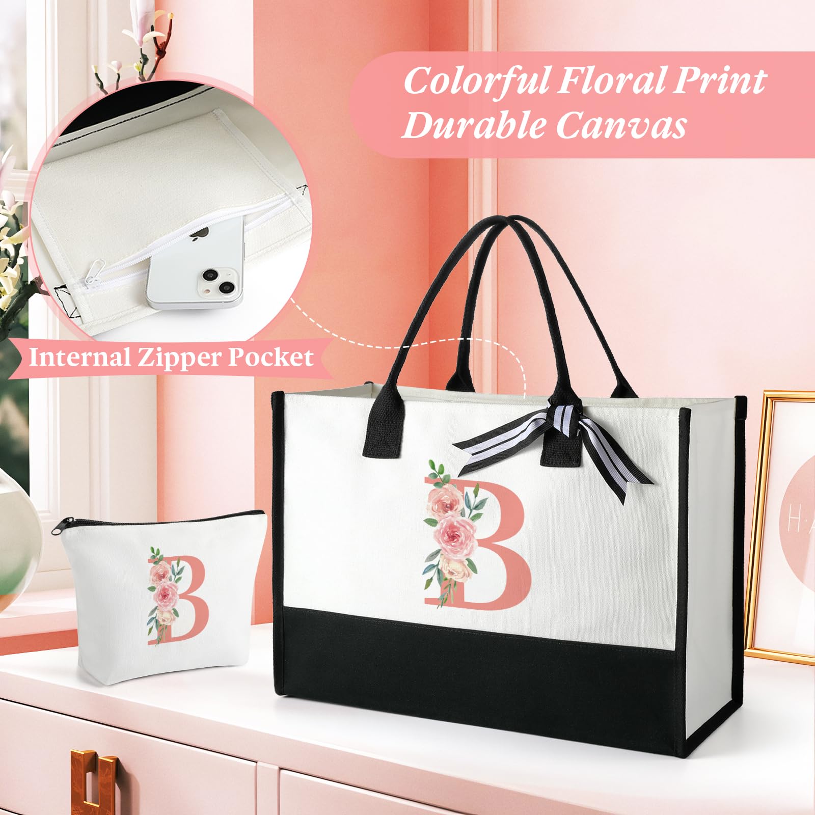 TRSODD Women's Tote & Makeup Bag Set - Birthday Gifts for Mom, Wife, Grandma - Perfect for Travel & Daily Use