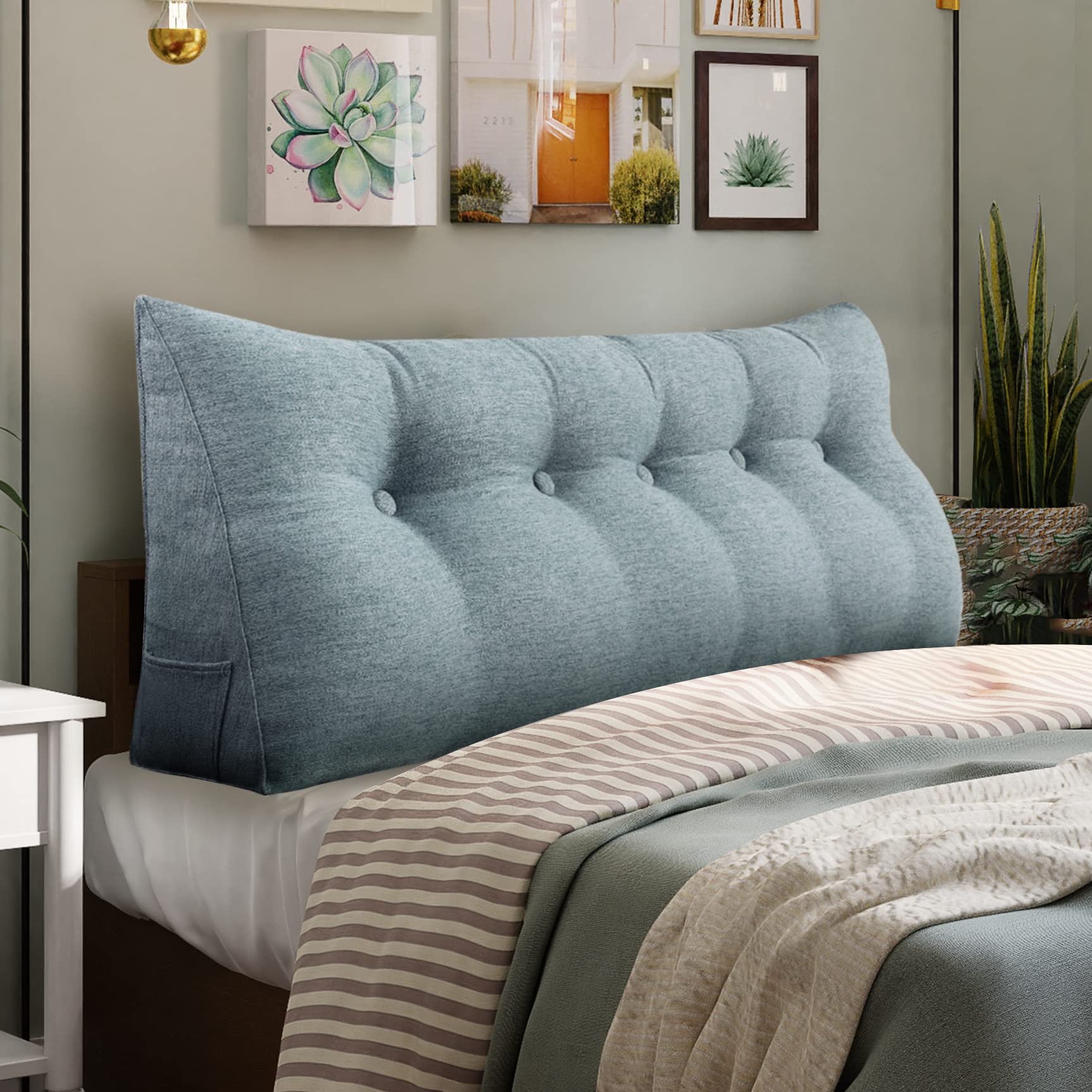WOWMAX 76 Inch Large Reading Pillow for Bed & Sofa - Triangular Wedge Backrest with Removable Grey Cover - Perfect for Reading, Watching TV, and Relaxing in Bed or on the Couch