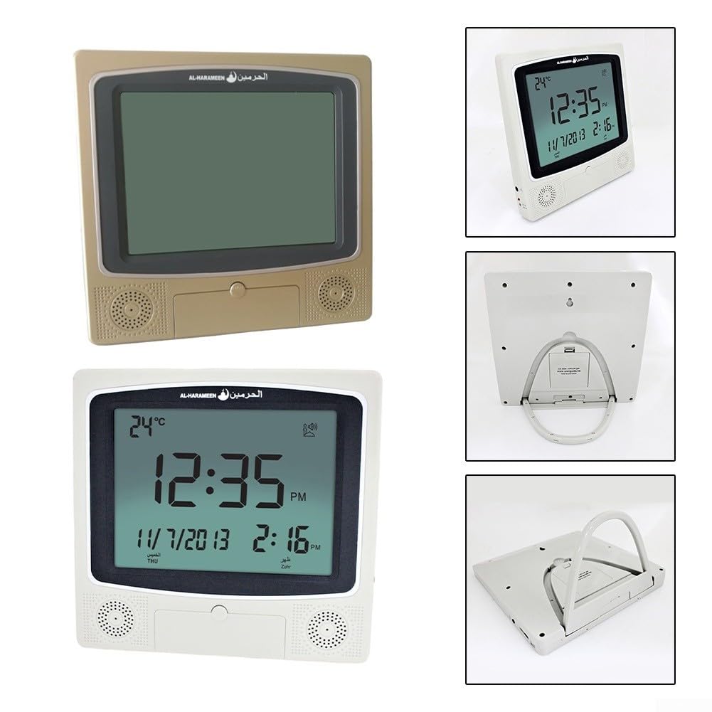 Azan Prayer Clock with Hijri & Gregorian Calendar - Digital Islamic Alarm for Daily Salah, Ramadan, Eid | Wall Mount & Tabletop Use (Grey)