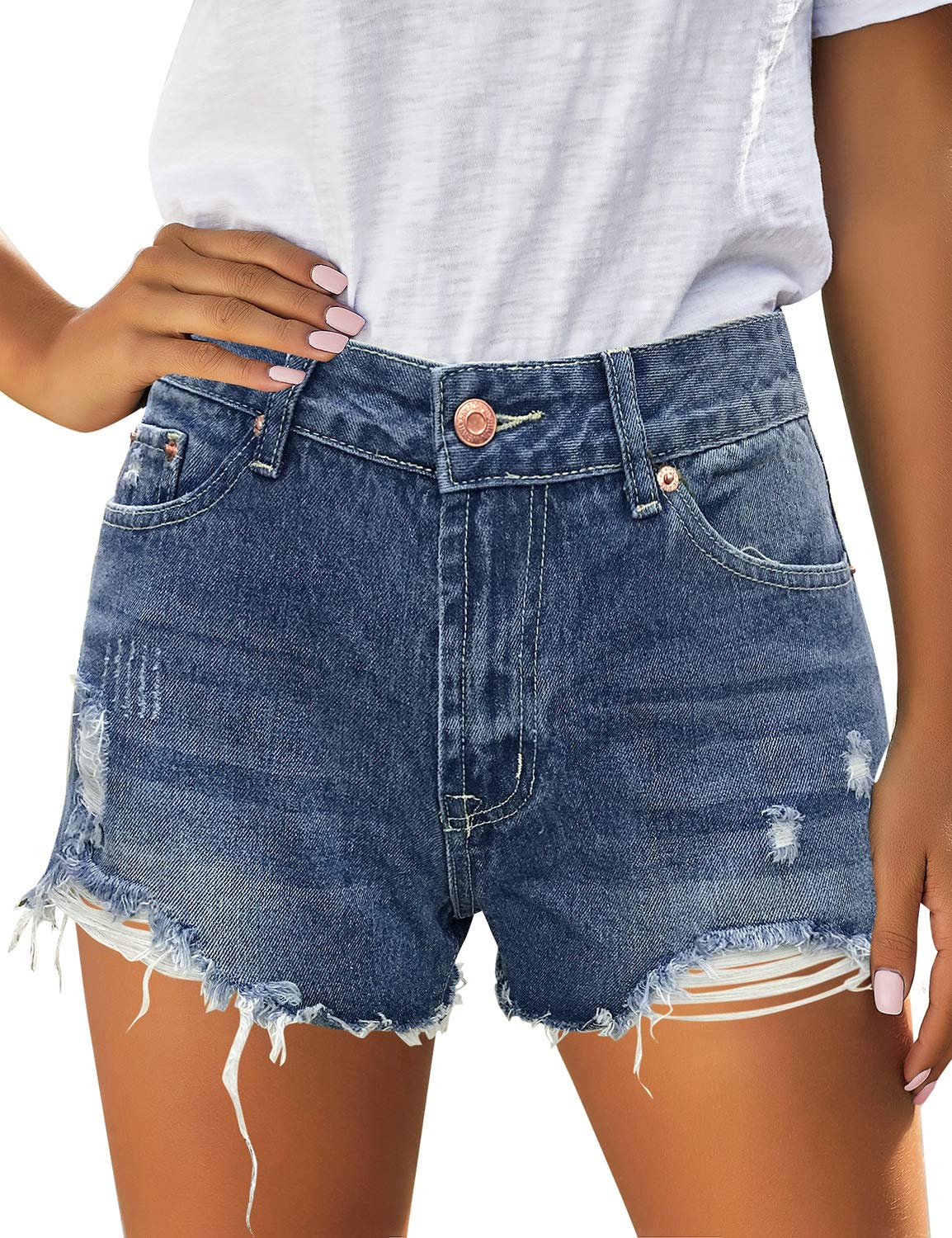 Luvamia Women's Casual Denim Shorts - Frayed Raw Hem Ripped Jean Shorts for Summer | High Waist Distressed Denim Shorts for Women | Perfect for Beach, Streetwear & Casual Outfits