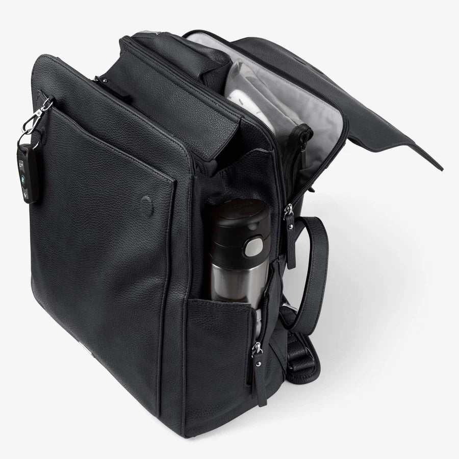 Vanchi Vegan Leather Emmy Backpack Diaper Bag - Stylish & Spacious Black Baby Bag for Moms - Perfect for Travel, Shopping & Daily Use