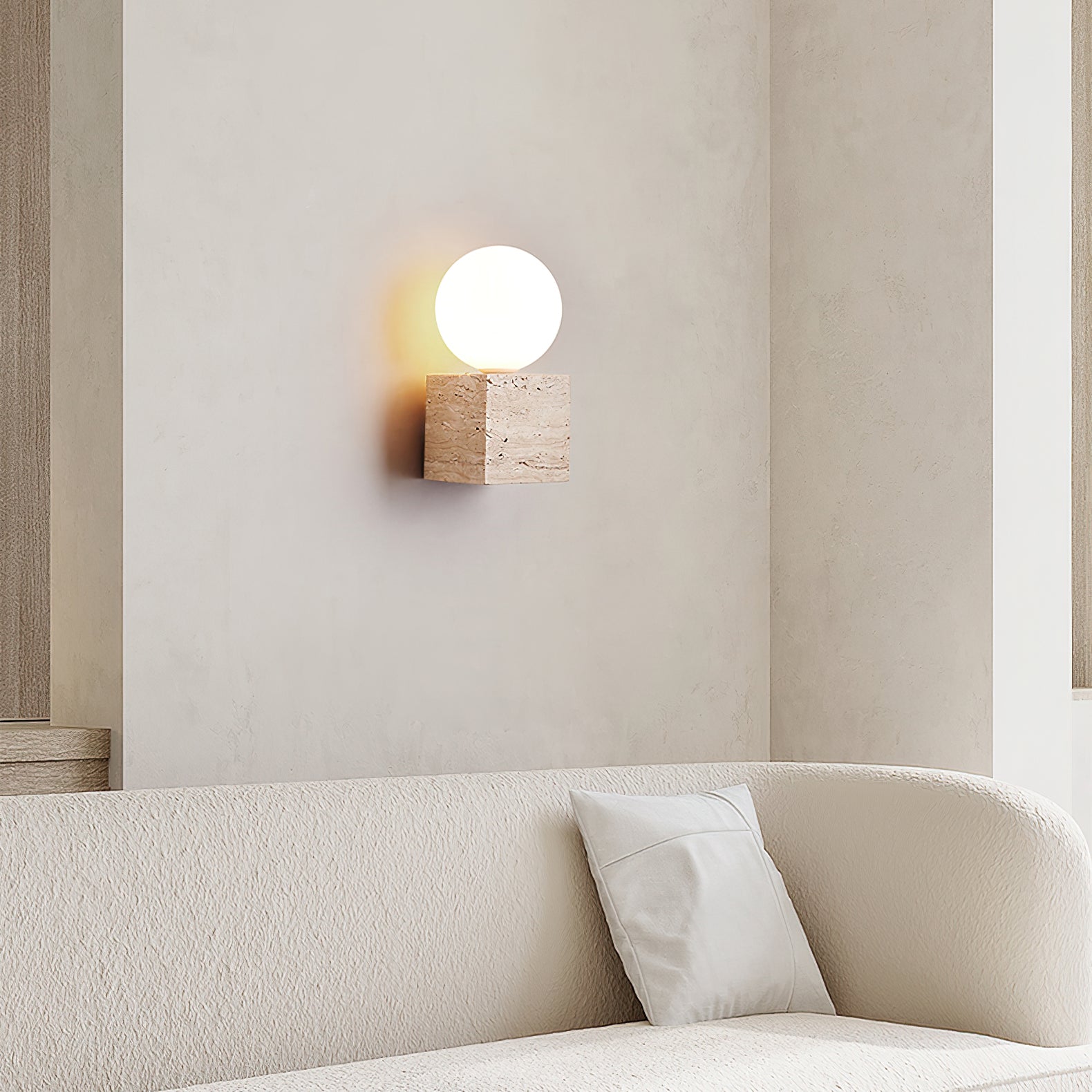 Modern Cube Stone Wall Lamp - Sleek LED Night Light for Bedroom, Living Room & Hallway - Dimmable Ambient Lighting for Home Decor & Relaxation