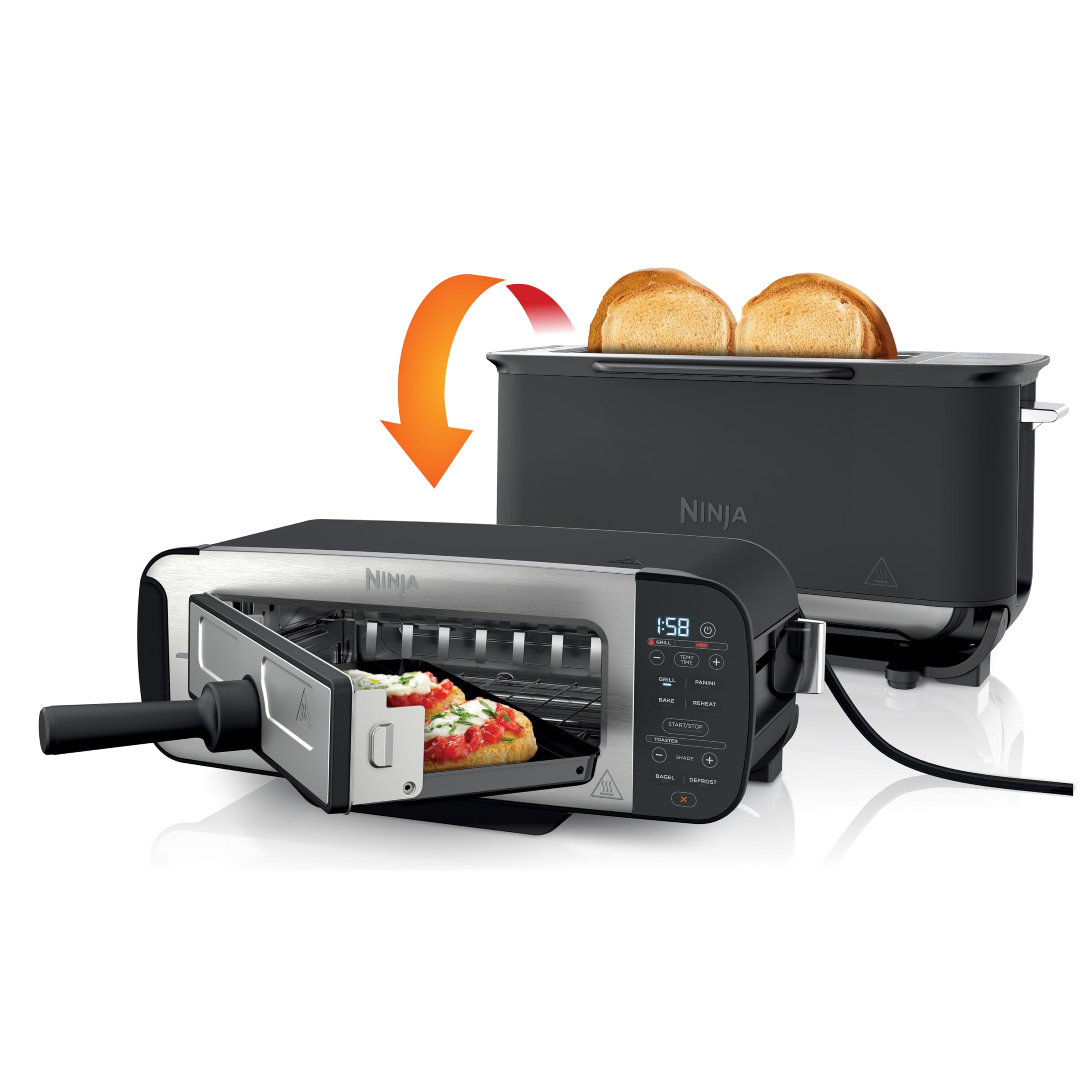 Ninja Foodi 3-in-1 Toaster, Grill & Panini Press - 7 Cooking Functions with Flip Design, 7 Toast Shades | Includes Panini Press, Bake Tray & Crumb Tray | Perfect for Breakfast, Sandwiches & Grilling at Home | Black ST200UK