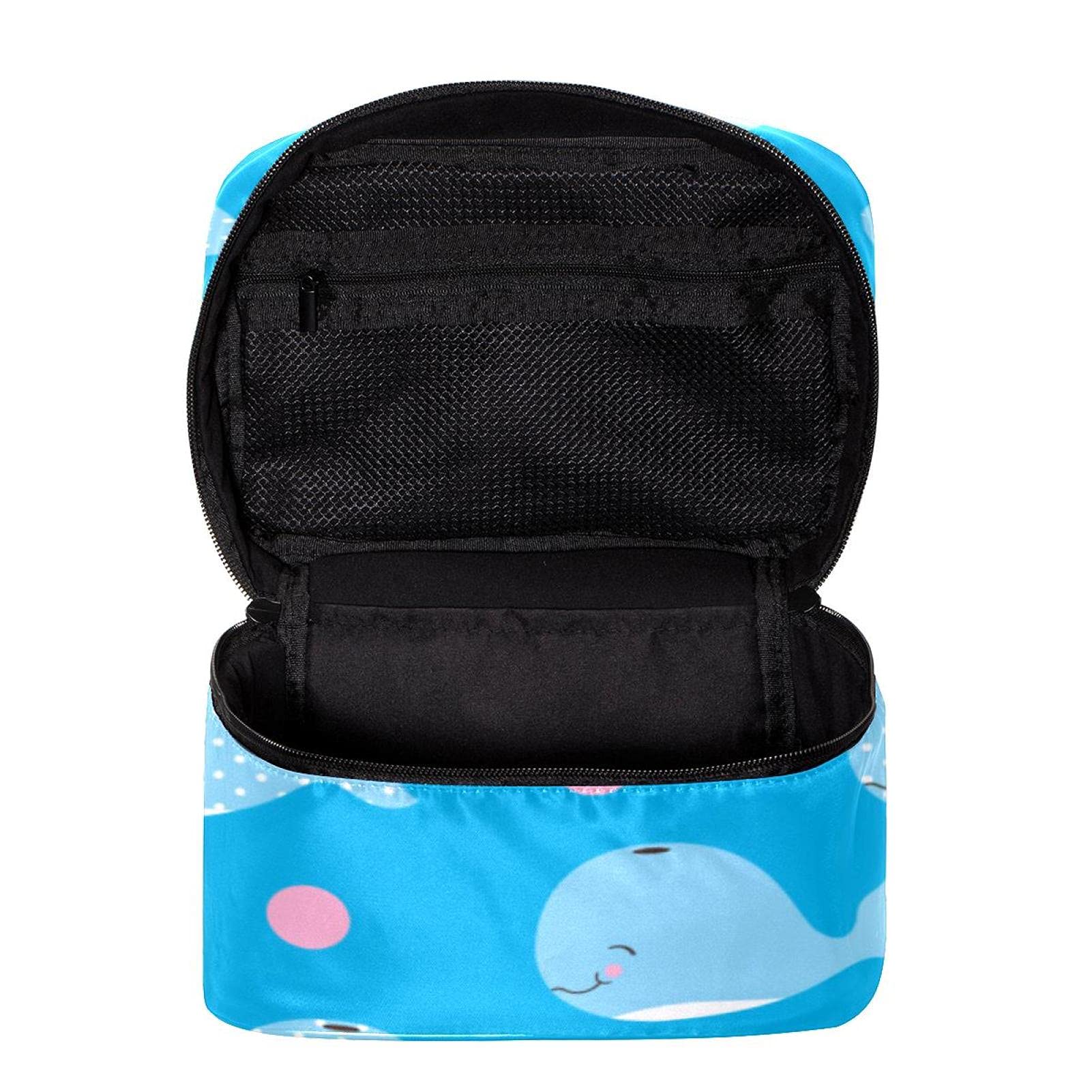 Cute Cartoon Dolphin & Pink Polka Dots Large Travel Makeup Bag - Waterproof Cosmetic Organizer with Zipper for Women & Girls - Perfect for Travel, Gym, Beach & Daily Use