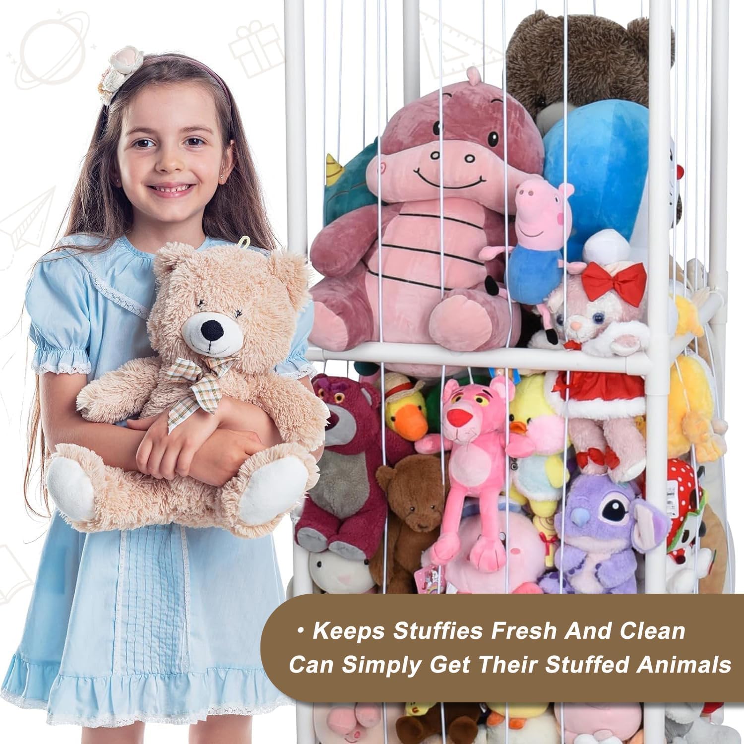 Large Stuffed Animal Storage Organizer with Elastic Bands & Bottom Support - Zoo-Themed Standing Cage for Plush Toy Display in Kids Room, Playroom, Nursery | Perfect for Toy Organization & Room Decor
