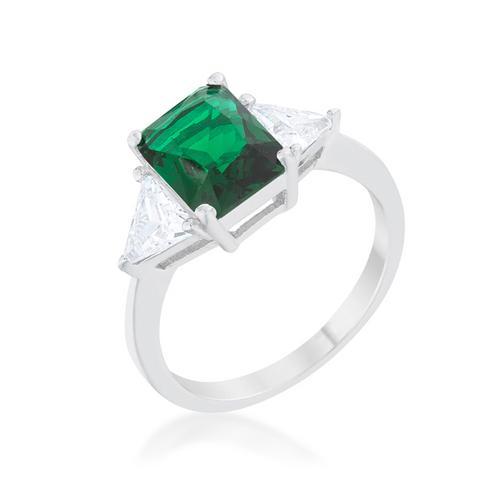 Classic Emerald Rhodium Plated Engagement Ring for Women - Vintage Style Wedding Band, Anniversary Gift, Proposal Jewelry - Perfect for Bridal, Valentine's Day & Special Occasions