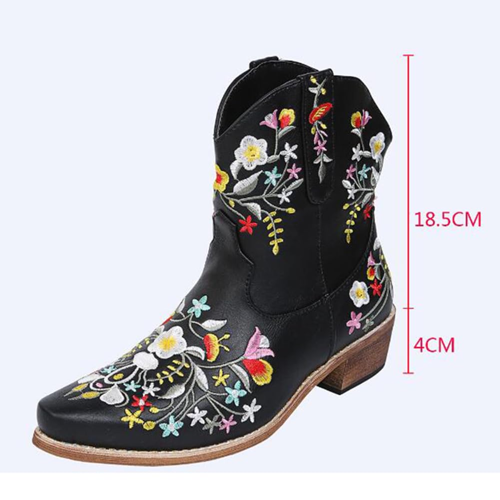 COVOYYAR Women's Embroidered Cowboy Ankle Boots - Stylish Western Booties for Country Fashion | Perfect for Rodeo, Concerts & Fall Outfits