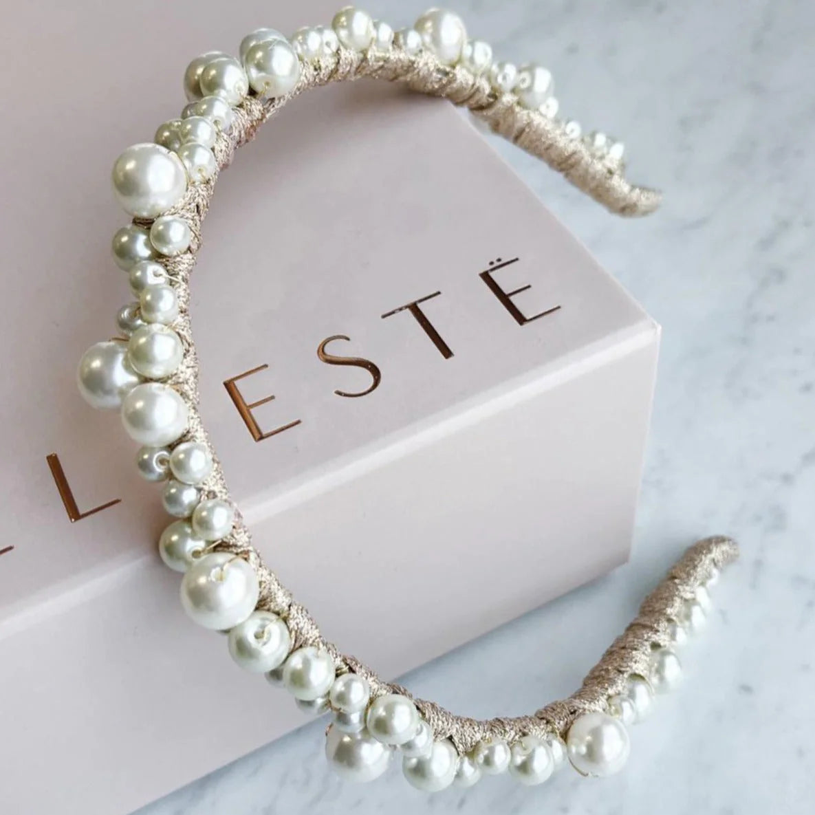 A'el Este Charlotte Bridal Pearl Headband Rose Gold - Elegant Wedding Hair Accessory for Brides, Bridesmaids & Special Occasions