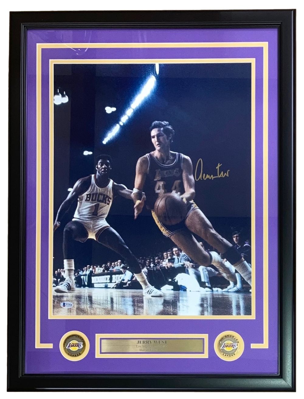 Jerry West Autographed Framed 16x20 Los Angeles Lakers Basketball Photo - Perfect for Sports Memorabilia Collectors and Lakers Fans Home Decor