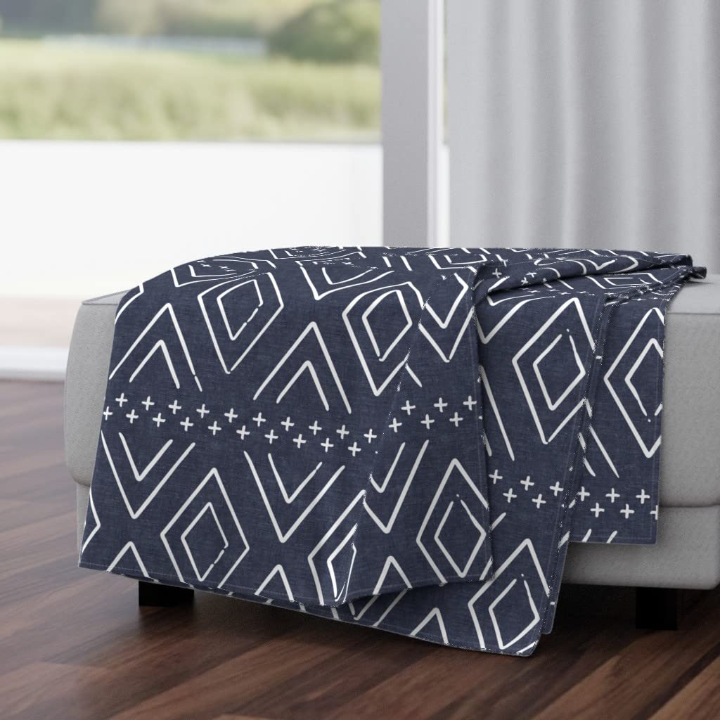 Luxe Velvet Throw Blanket 50x70 Inches - Farmhouse Diamond Blue Vintage Midcentury Modern Moroccan Print | Soft Cozy Blanket for Couch, Bed, Sofa Decor | Perfect Gift for Home, Wedding, Christmas