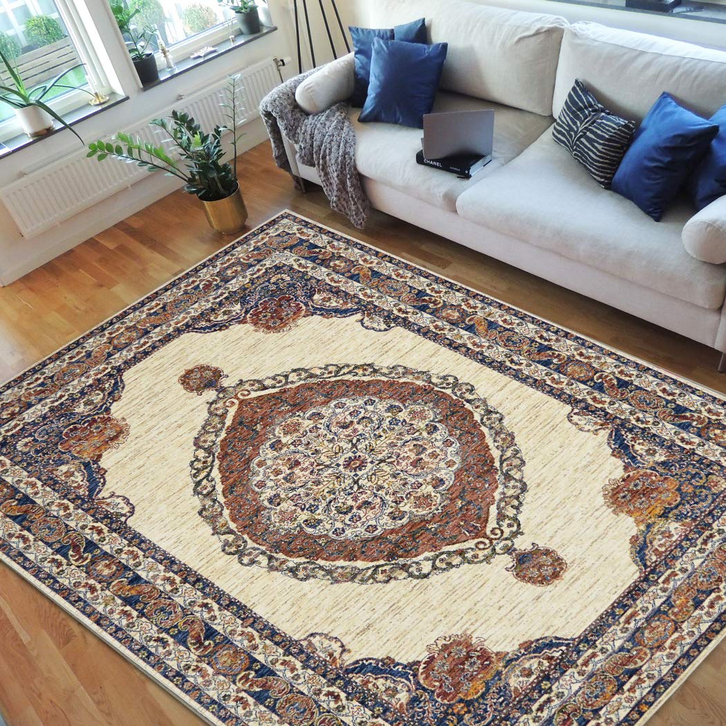 Luxury Traditional Oriental Persian Vintage Area Rugs 5'x7' - Pearl Multi Color Handmade Living Room Carpet for Elegant Home Decor | Perfect for Boho Chic, Vintage Style Interiors & Cozy Family Gatherings