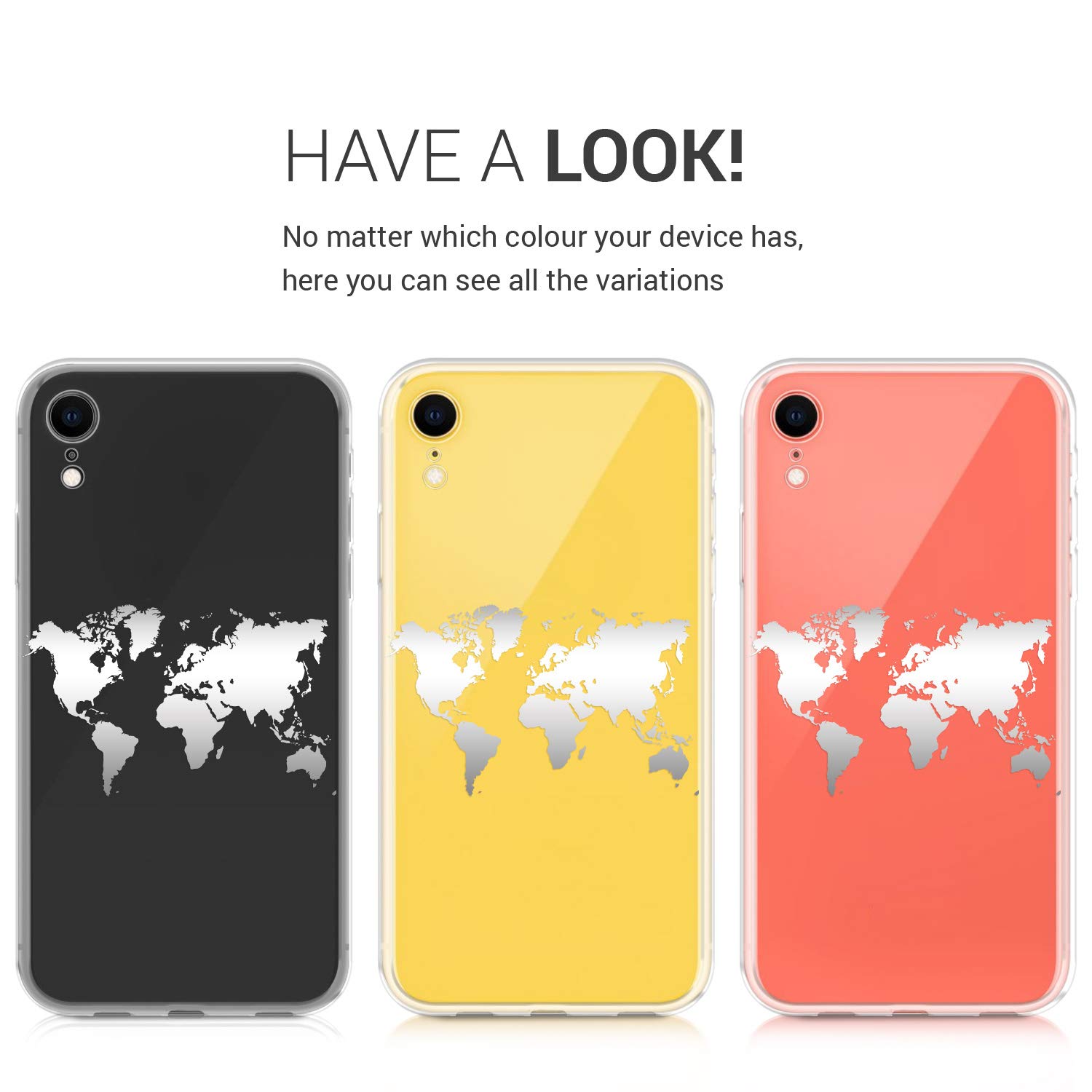 kwmobile Flexible TPU Case for Apple iPhone XR - Shockproof Slim Protective Phone Cover in Travel Outline Silver/Transparent - Perfect for Everyday Use, Travel & Outdoor Activities