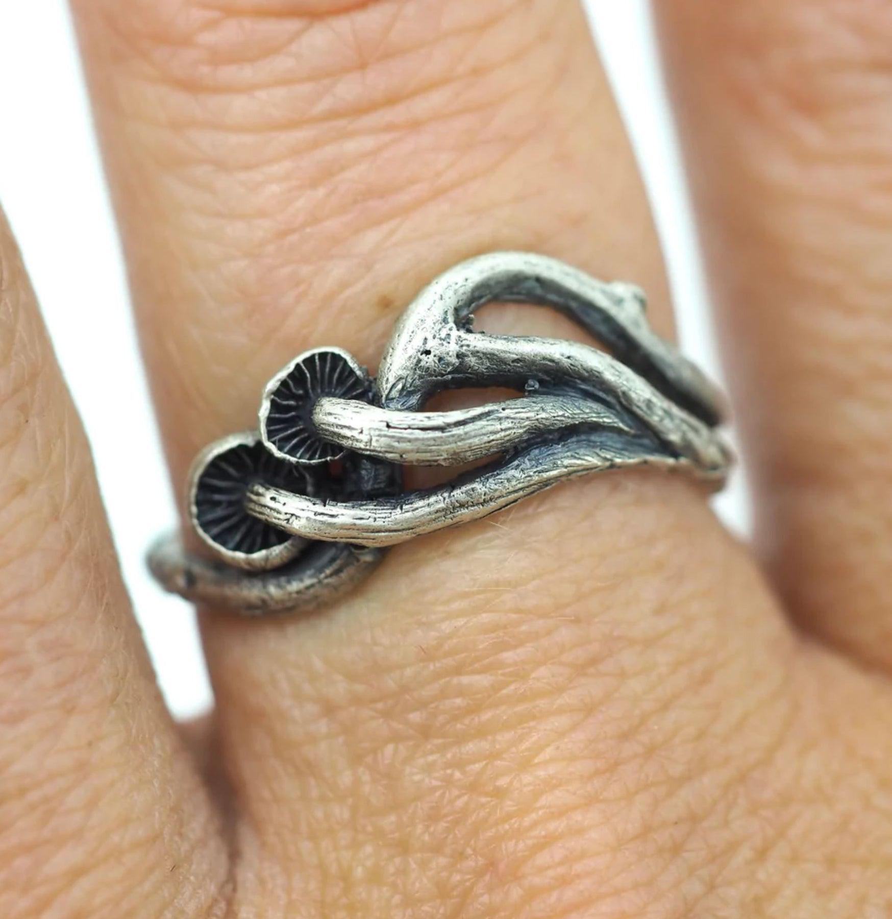 Sterling Silver Mushroom Wave Ring for Women - Boho Nature Inspired Jewelry - Perfect for Festivals, Gifts, and Everyday Wear