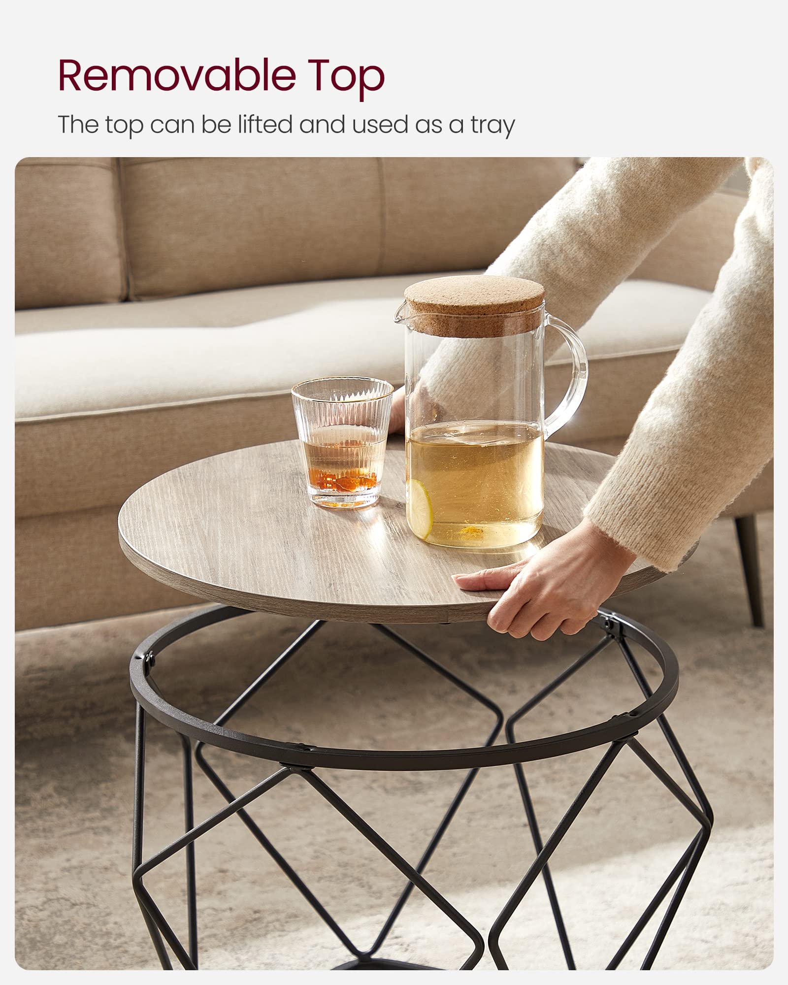 VASAGLE 2-Piece Round Coffee Table Set with Sturdy Steel Frame - Modern Side End Table for Living Room, Bedroom & Office - Greige & Ink Black - Perfect for Small Spaces, Home Decor & Coffee Time