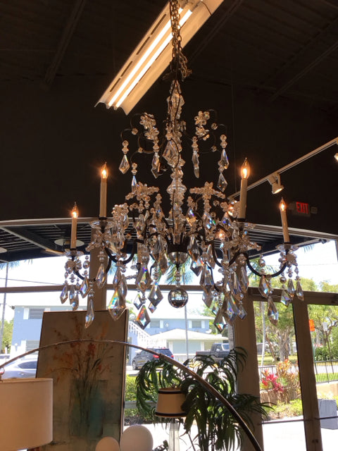 Elegant Wrought Iron & Crystal Chandelier - Vintage Ceiling Light Fixture for Dining Room, Bedroom, or Entryway Decor