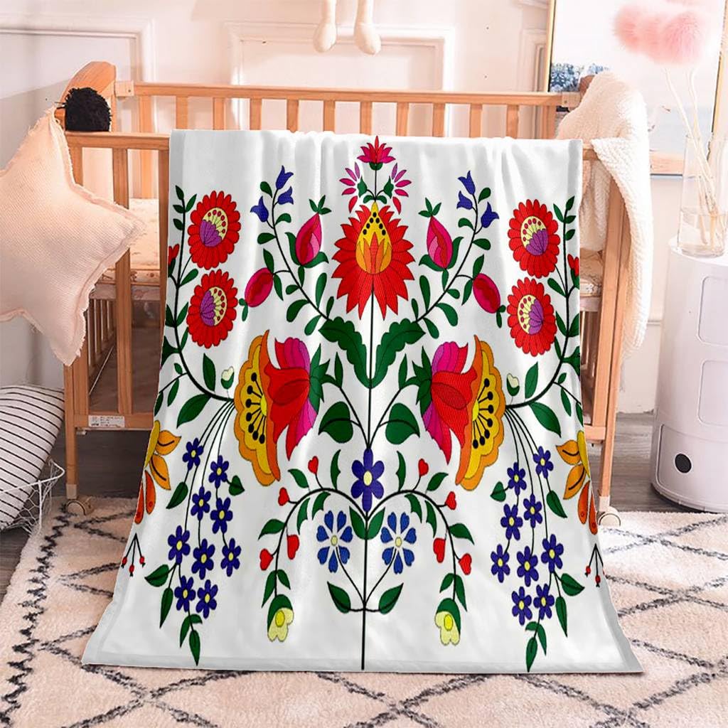 Paisley Flannel Throw Blanket - Hungarian Folk Art Design, Soft & Lightweight Cozy Blanket for Couch, Sofa & Living Room (40x50 Inches) - Perfect for Snuggling, Home Decor & Gift Giving